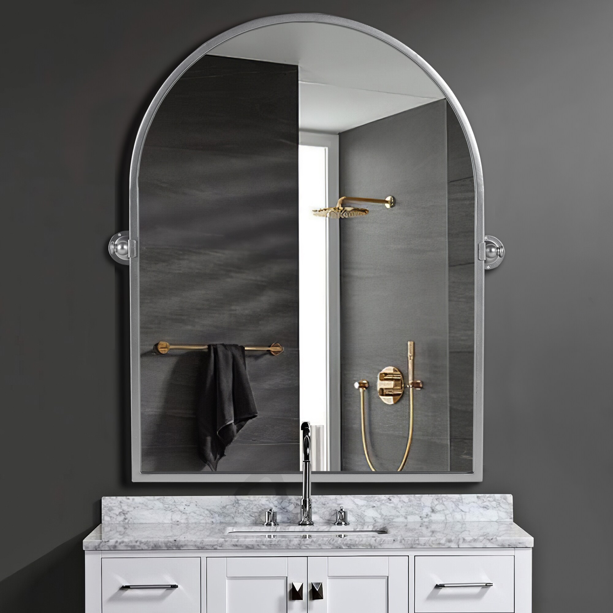 NeuType 24-in x 36-in Sliver Arch Framed Bathroom Vanity Mirror