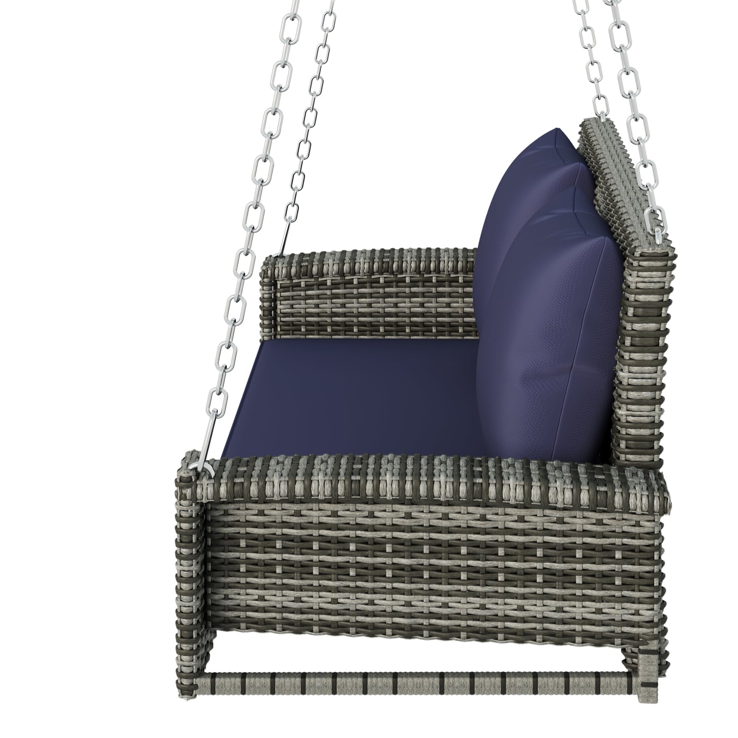 Bybafun Blue Wicker Porch Swing with Cushioned Seat and Back Pillows ...