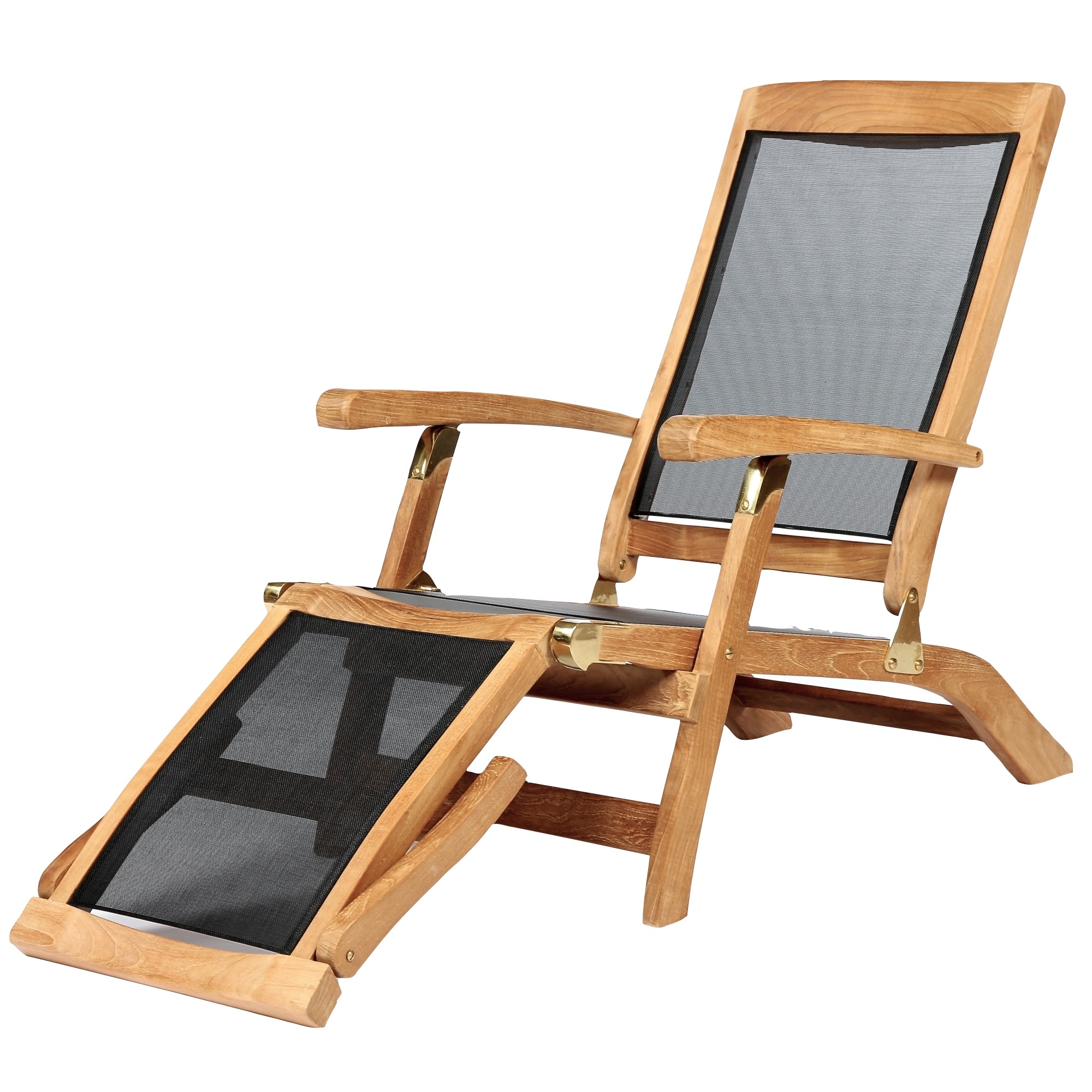 ARB Teak & Specialties LOU400 Arb Teak Outdoor Brown Wood Frame Stationary Chaise Lounge Chair with Mesh Seat