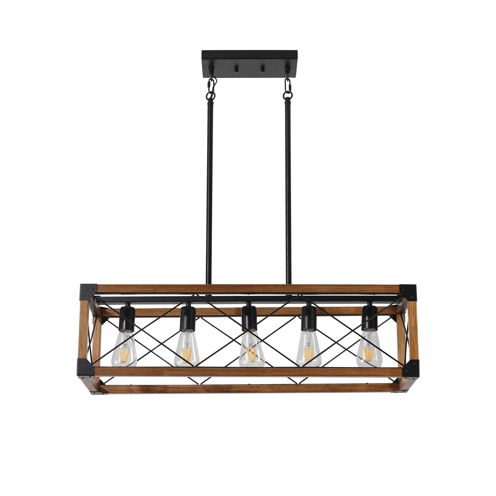 Poinic 5 -Light Walnut Farmhouse Linear Medium Hanging Pendant Light
