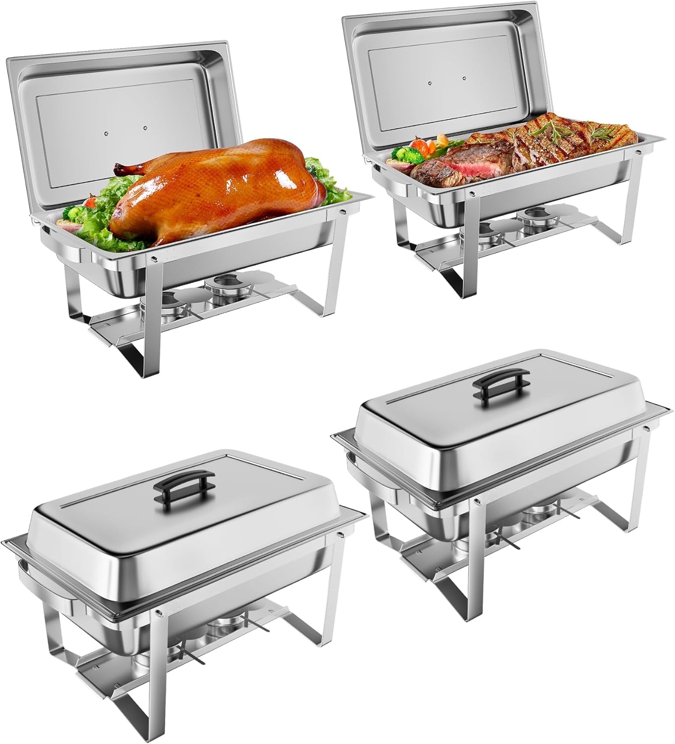 GAOMON 8QT Rectangular Chafing Dish Set 4 Pack Stainless Buffet Warmers with Lid and Lid Holder for Catering Banquets Events