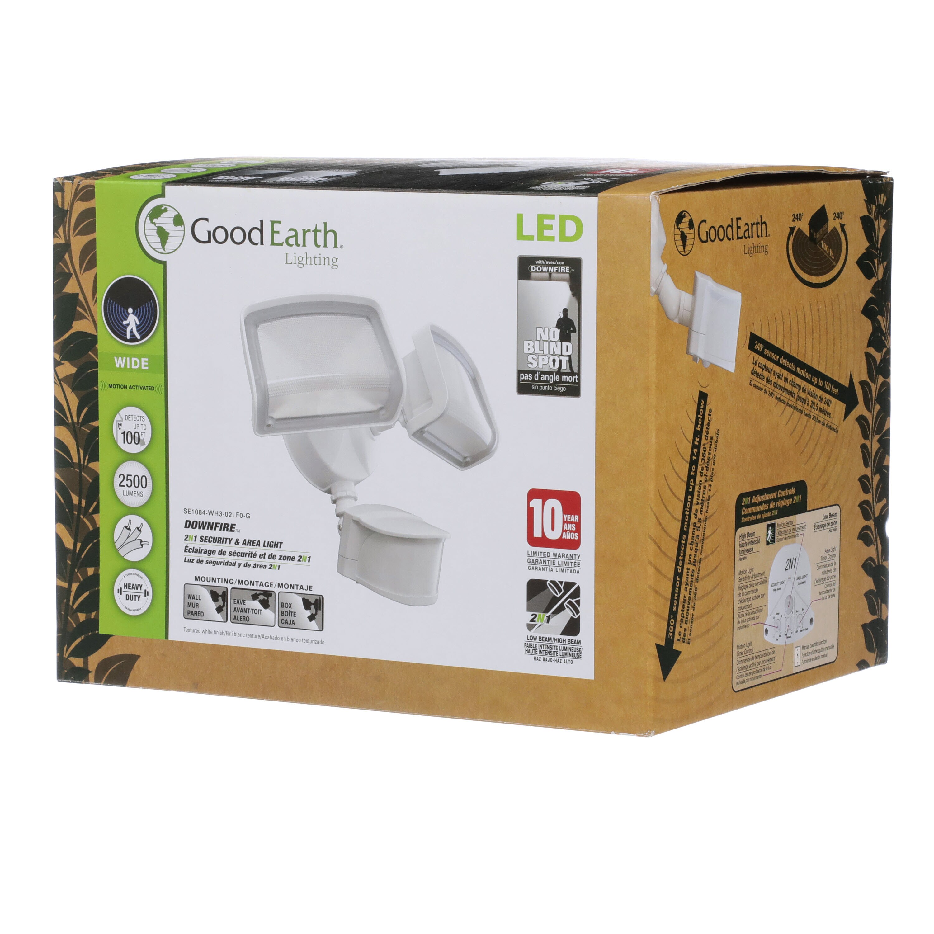 Good Earth Lighting 240-Degree 150-Wattage Equivalent Hardwired LED  Textured White 2-Head Motion-Activated Flood Light with Timer 2485-Lumen in  the Motion-Sensor Flood Lights department at