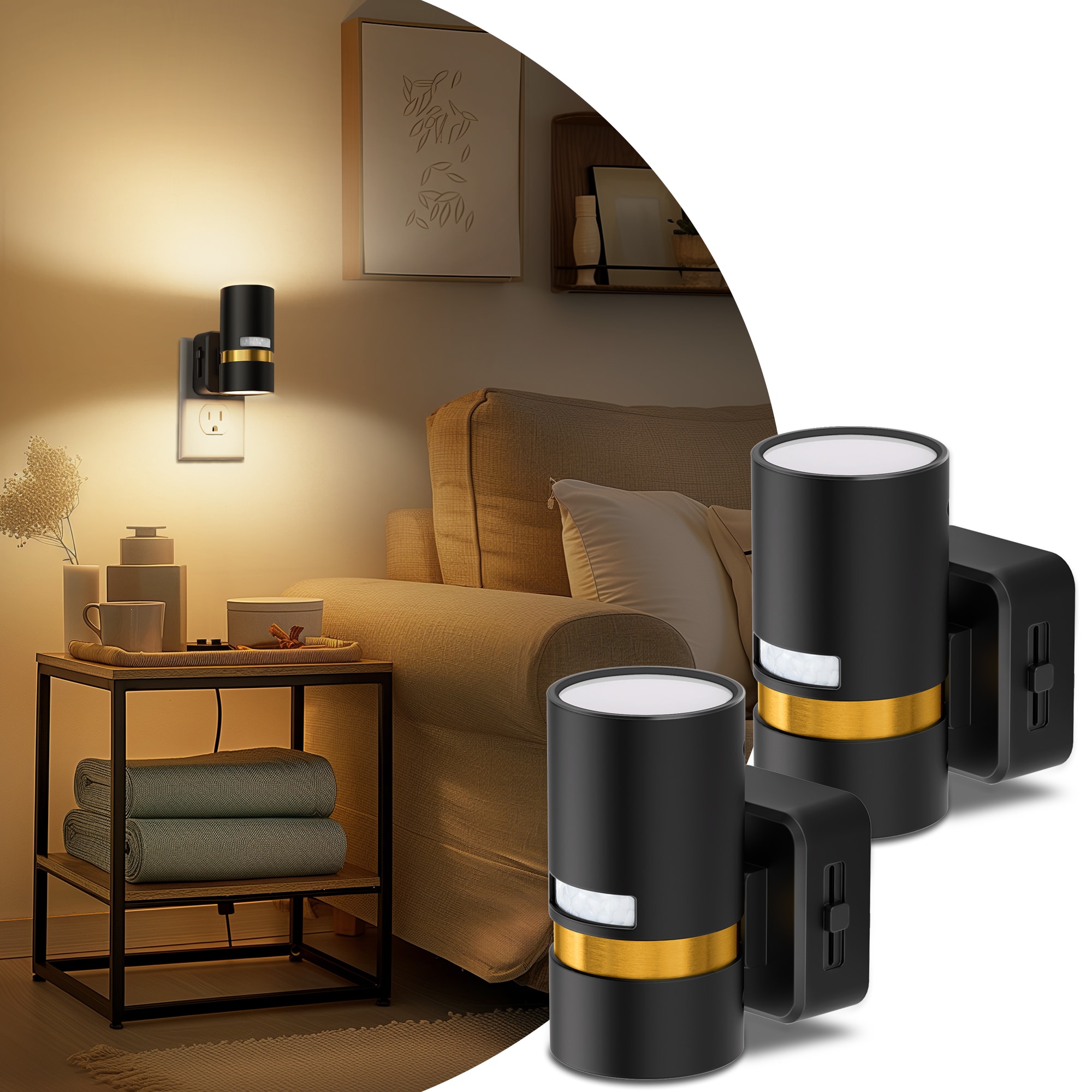 YANSUN LA-FJ-BX07701AGD-11 2 -Pack GY171-Black and Gold LED Motion Sensor Auto On/Off Night Light
