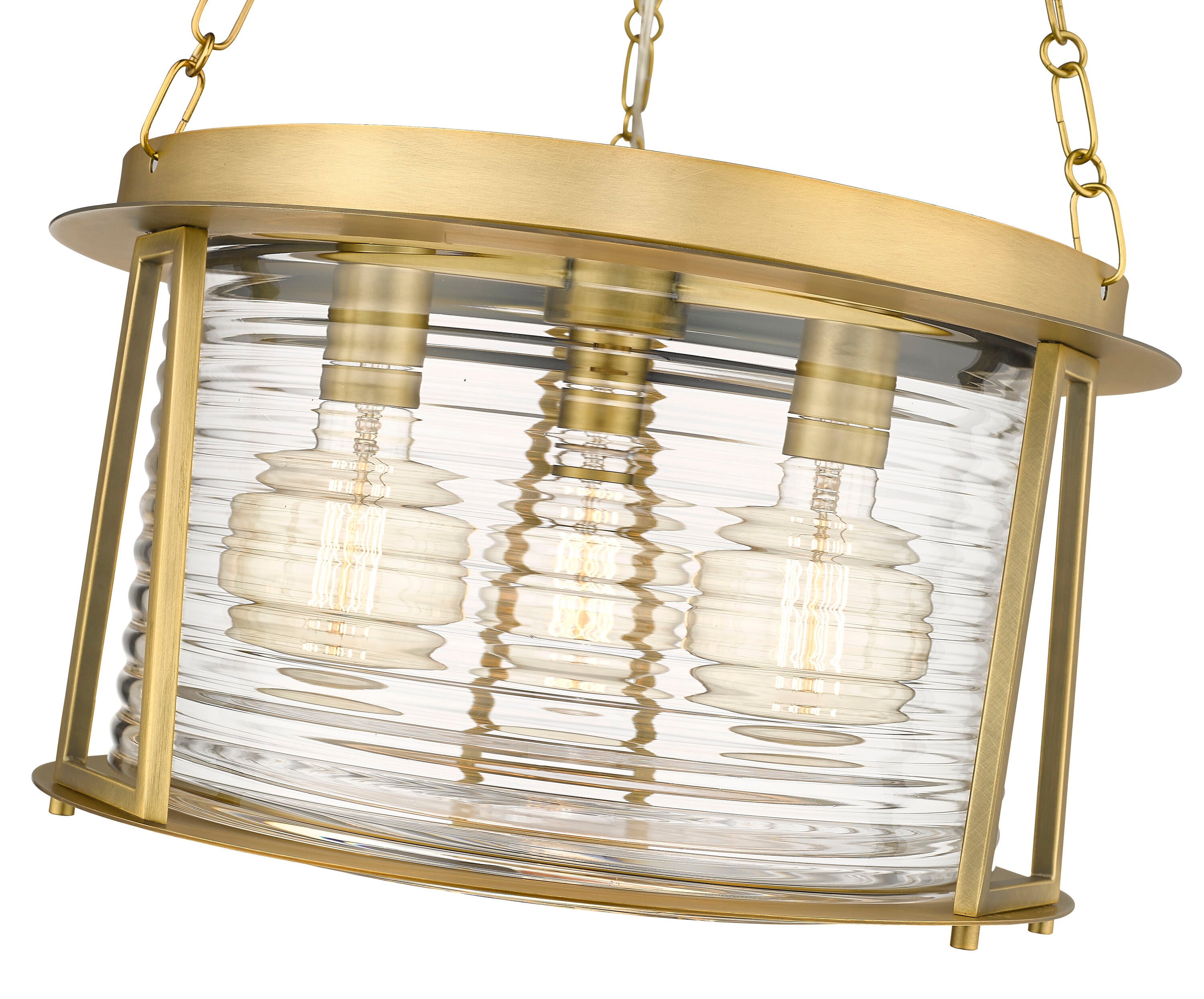 Cape Harbor 18" Rubbed Brass and Glass 3-Light Pendant