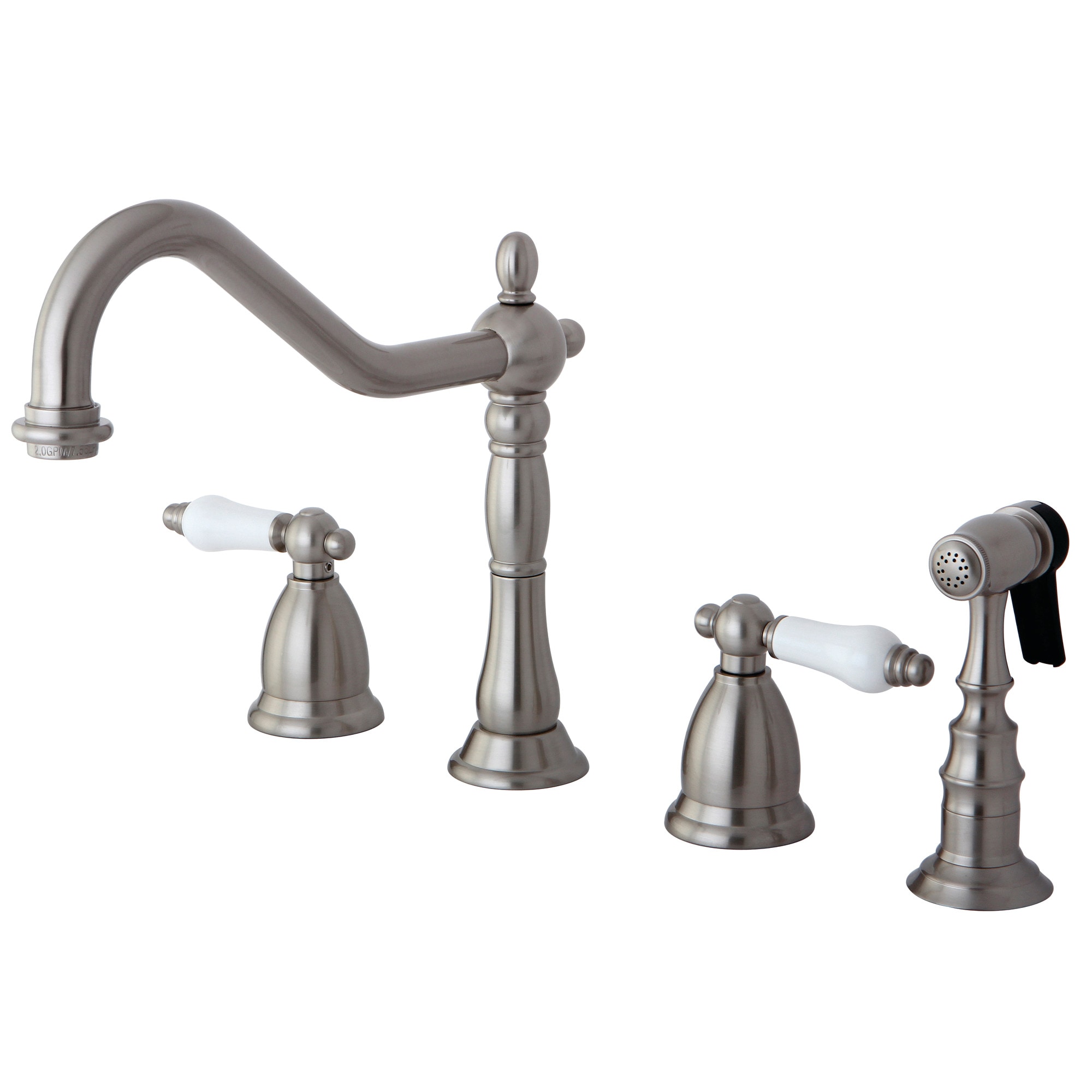 Kingston Brass WLKS1798PLBS Heritage Brushed nickel Double Handle Deck-mount Kitchen Faucet with Sprayer ( Side Sprayer Included )