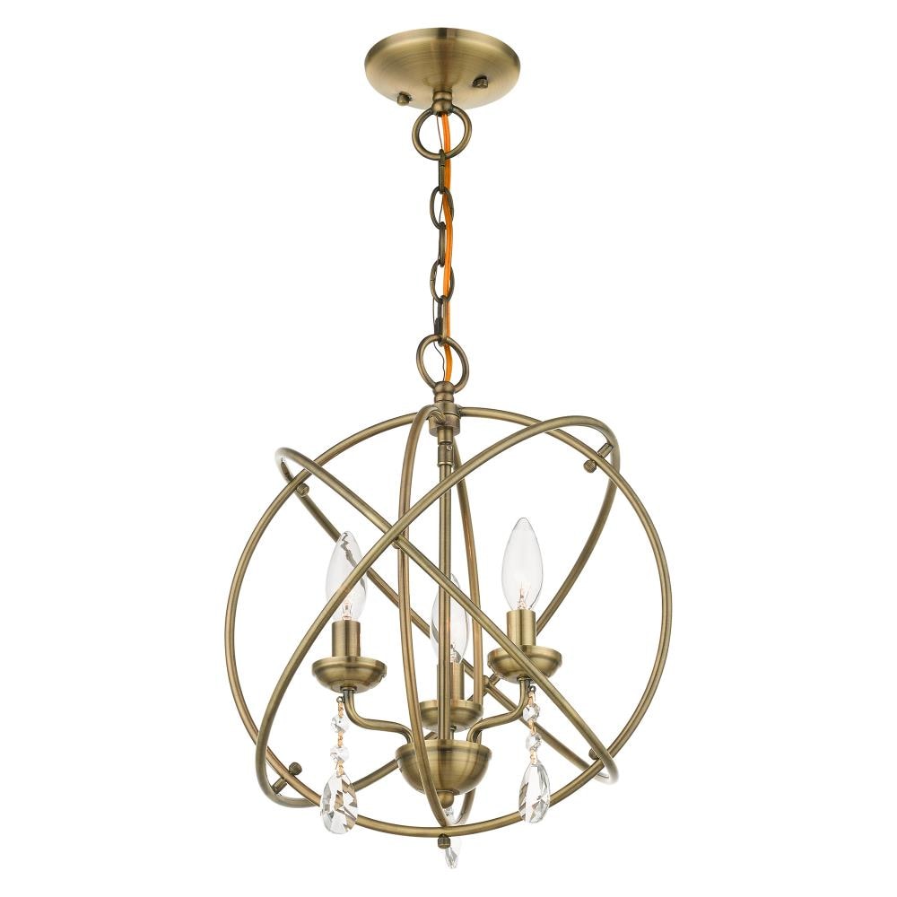 Antique Brass Mini 3-Light Chandelier with Teardrop Crystals