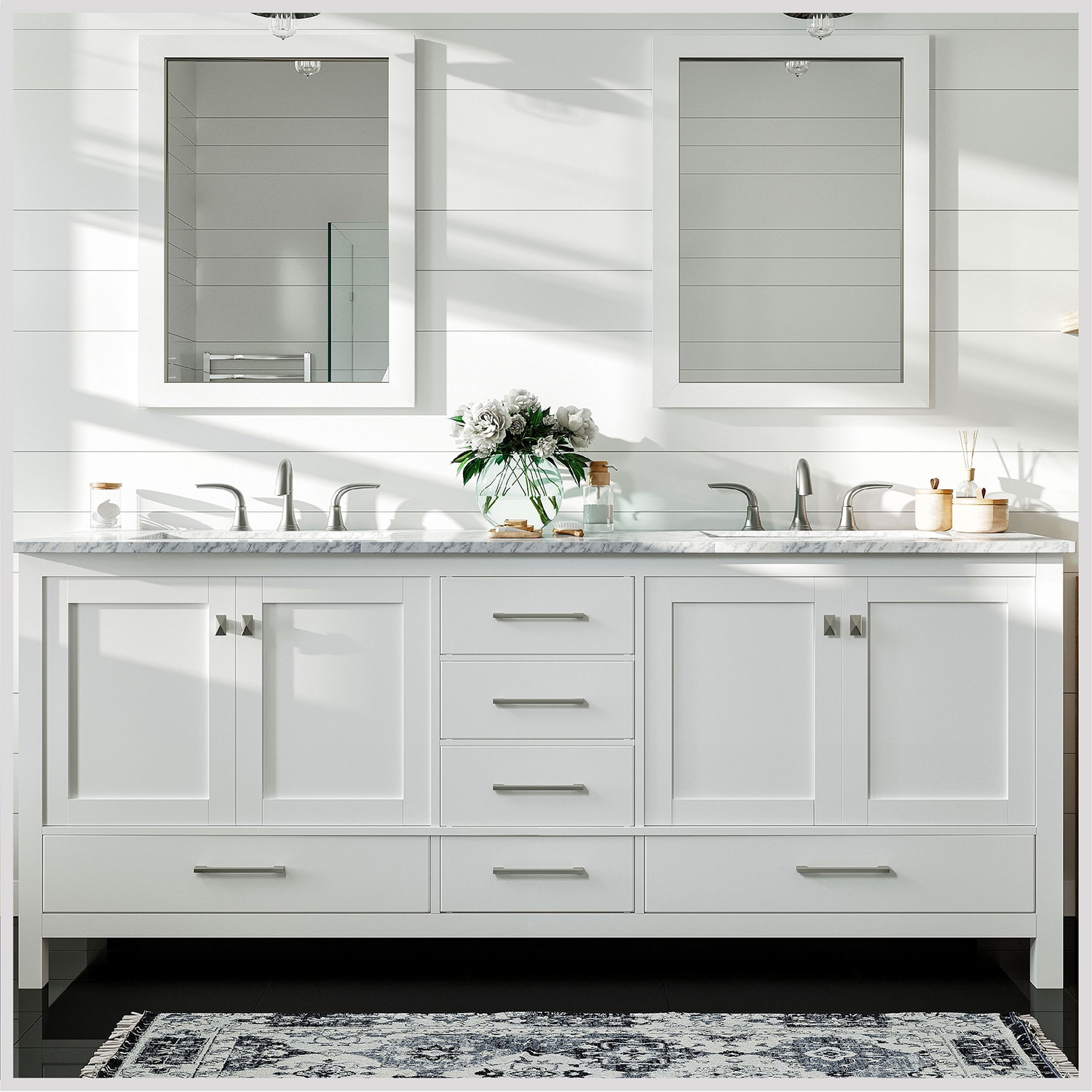 eviva aberdeen 78-in white undermount double sink bathroom vanity