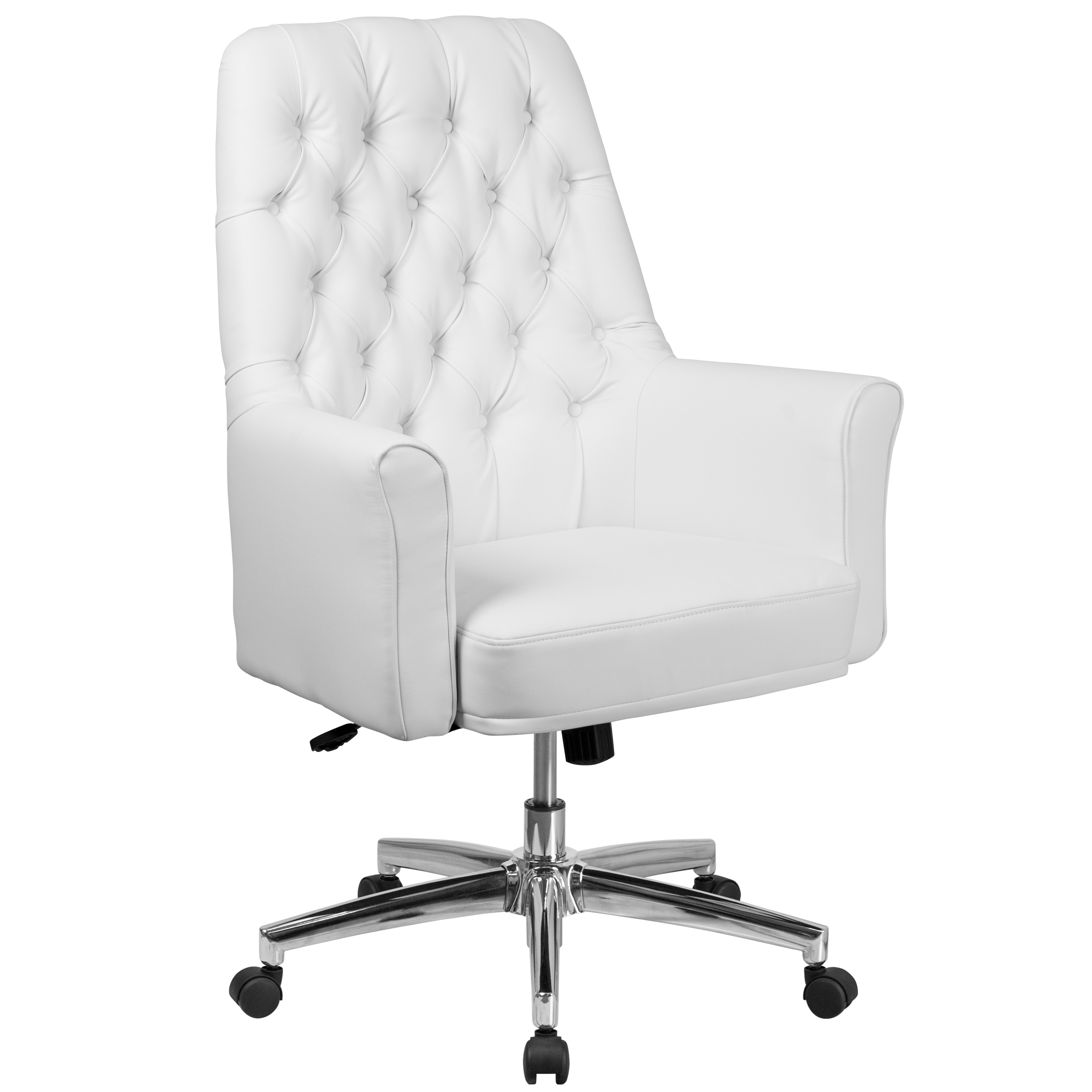 Flash Furniture 889142077770 Hansel White Traditional Adjustable Height Swivel Faux Leather Executive Chair
