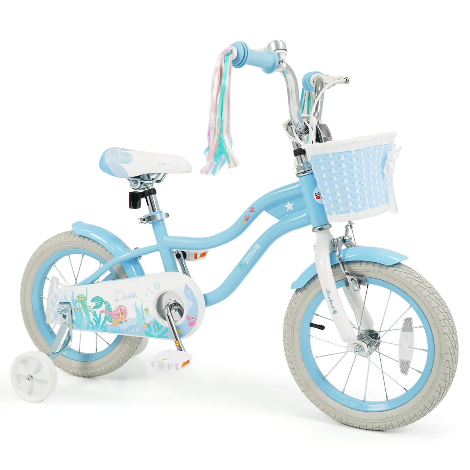 SUGIFT 14-in Kids Bike with Training Wheels Basket Streamers Blue Mermaid Bicycle for Ages 3-5 #ZMLW014SUGHY2181