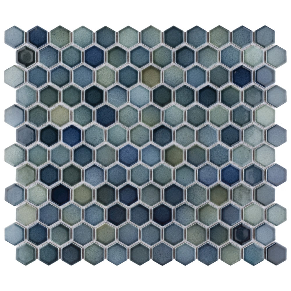 Affinity Tile FPLH1X20 Hudson 1 in. Hex Atlantis 12-in x 13-in Glossy Porcelain Stone Look Hexagon Mosaic Floor and Wall Tile (11.2-sq. ft/ Carton)