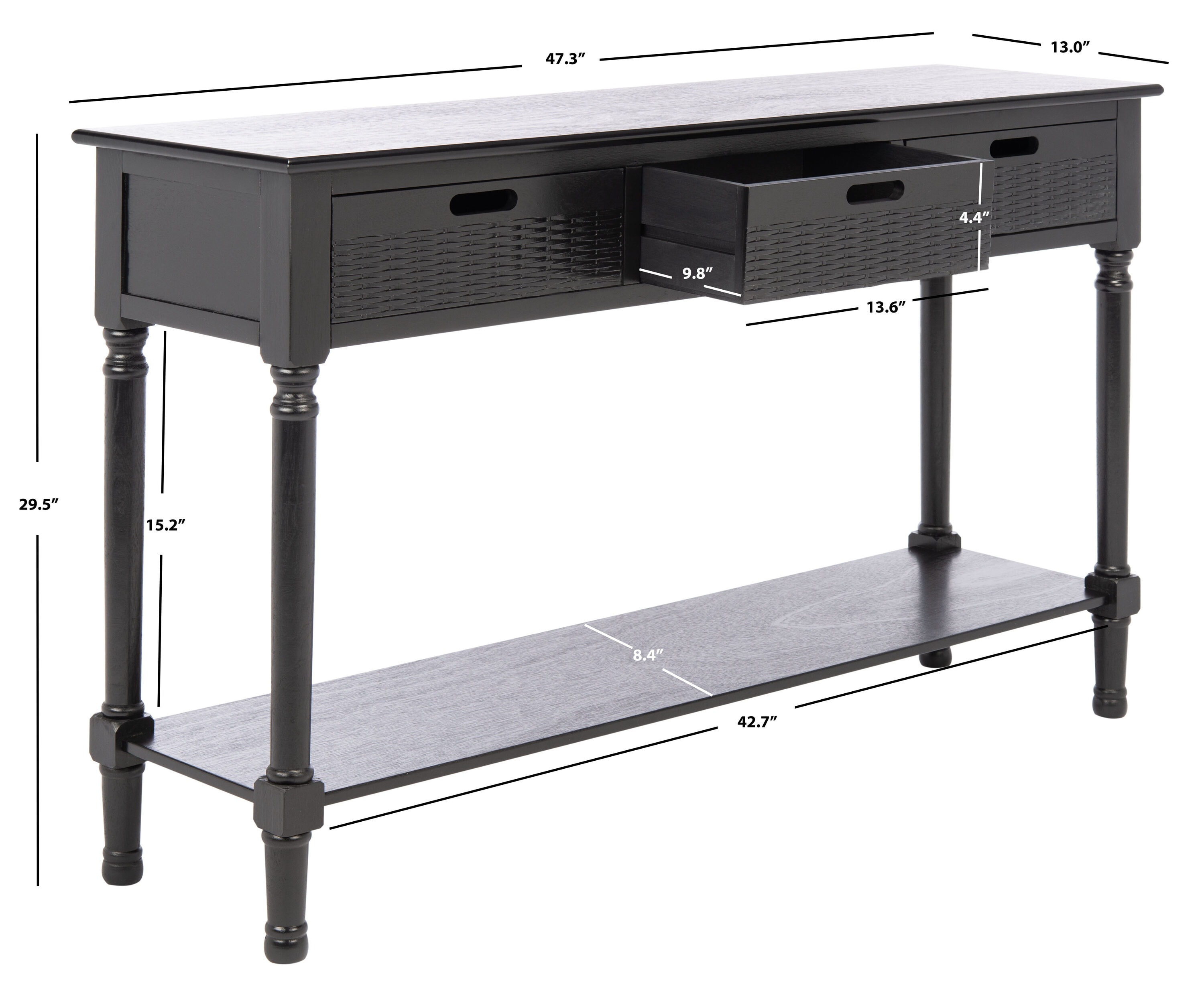 Farmhouse Chic Black Wood & Metal 3-Drawer Console Table