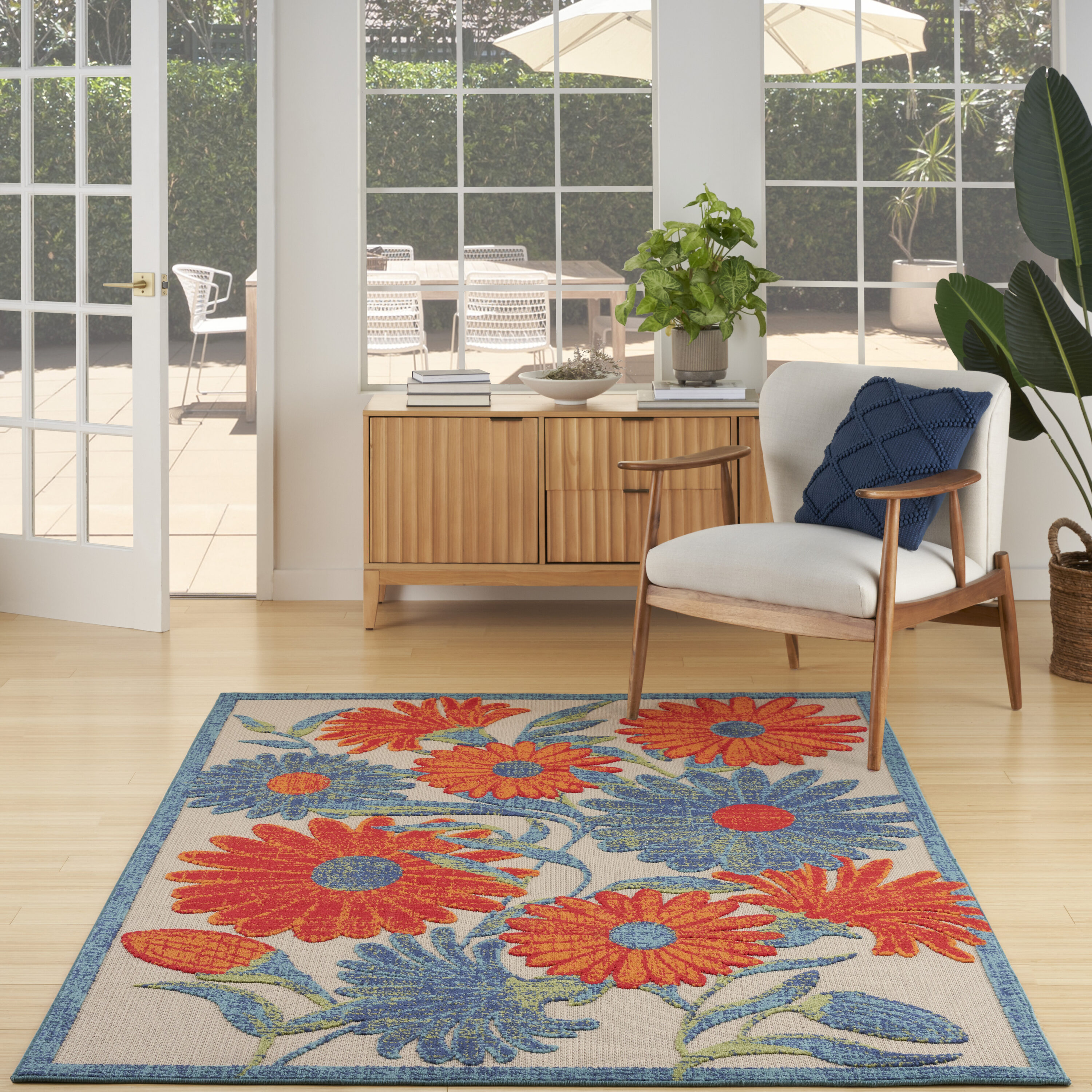 Nourison Home 099446952684 5 x 8 (ft) Loomed Polypropylene Ivory Multicolor Rectangular Indoor/Outdoor Floral/Botanical Tropical Area rug