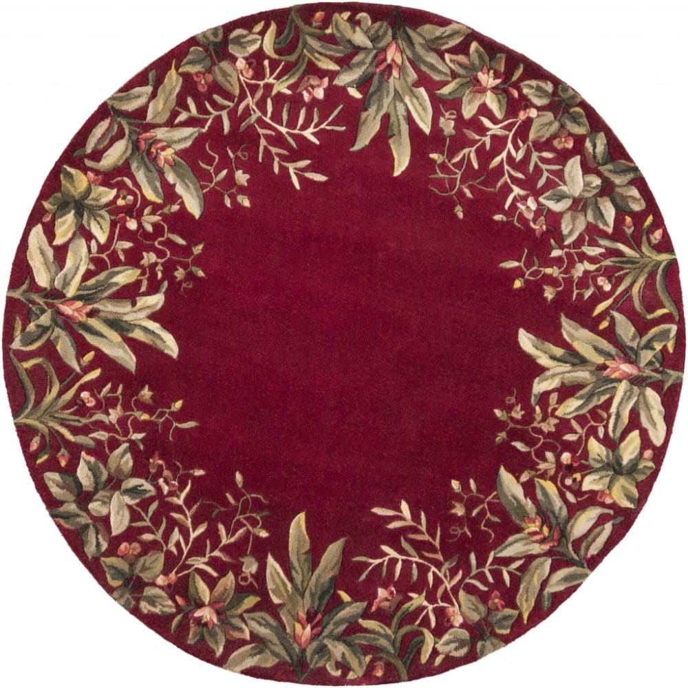 HomeRoots 349732 Bernadette 5 X 5 (ft) Rag Wool Ruby Red Round Indoor Floral/Botanical Area Rug