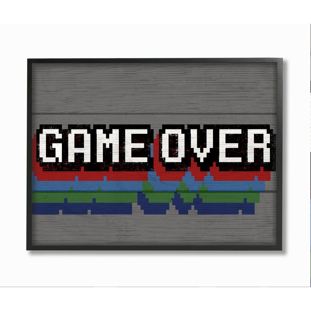 Stupell Industries AB-367-FR-24X30 Retro Game Over Phrase Rustic Video Game Text Daphne Polselli Framed 30-in H x 24-in W Inspirational Print