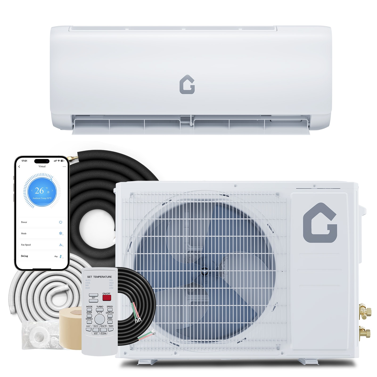 Idealhouse 9000 BTU Mini Split Air Conditioner and Heat Pump System 18.5 SEER2 208 230V Ductless AC Unit Cools Up to 450 Sq Ft WiFi Control Remote Low Noise Complete Installation Kit