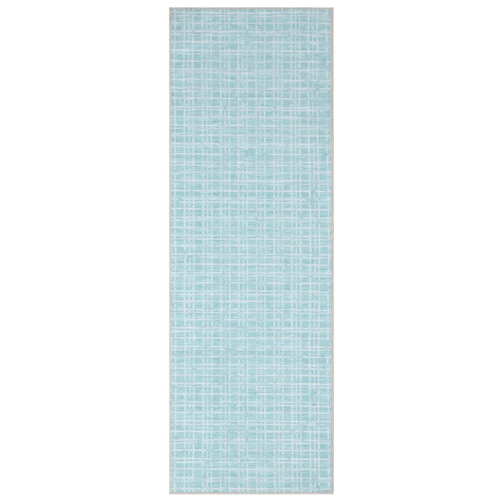 Qeetex LSN-PHO-10UNTQCO 2 x 6 ft Polyester Imitation Cashmere Green Rectangular Hallway Bathroom Entryway Kitchen Office Foldable flower Printed Modern Washable Area Rug