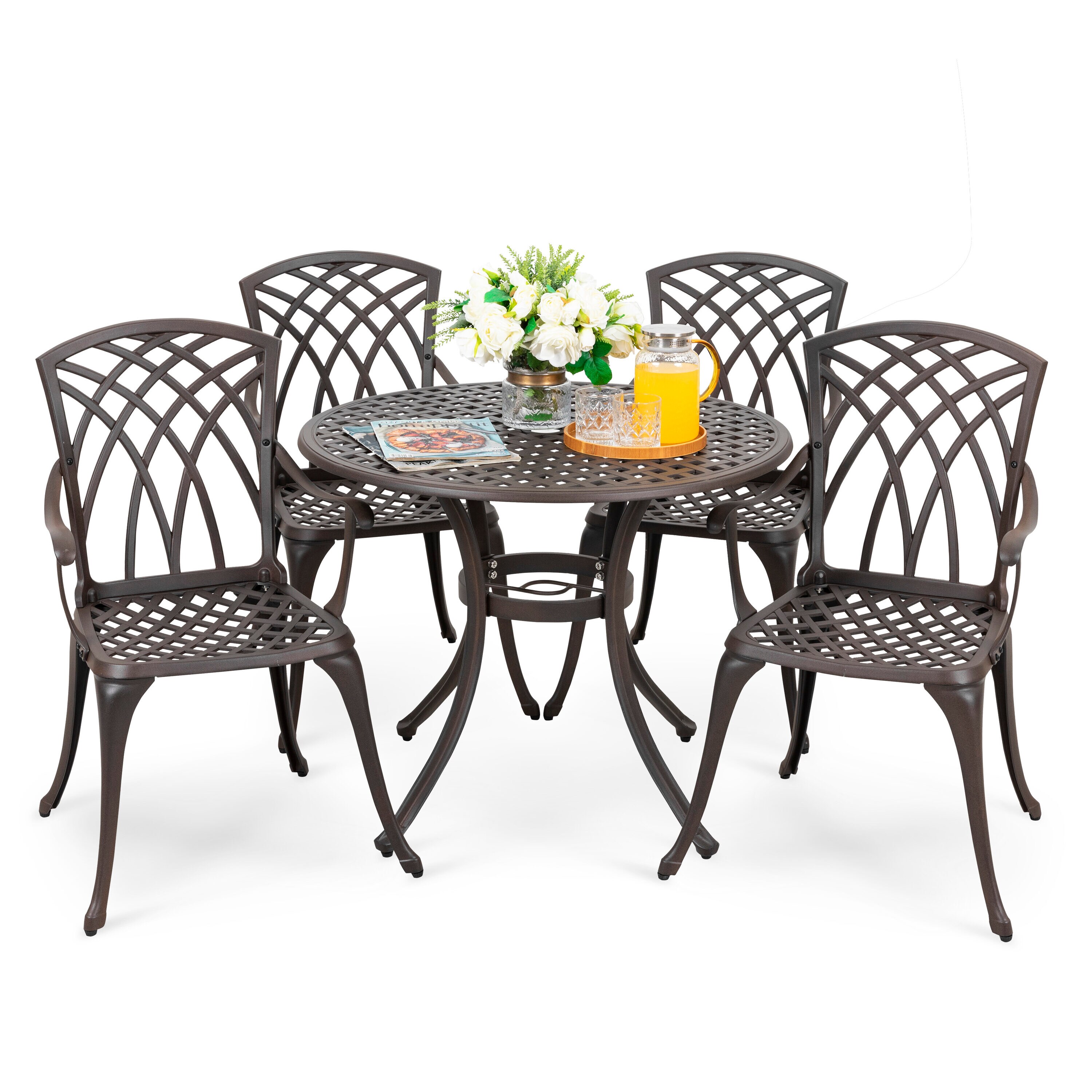 Nuu Garden 5-Piece Brown Aluminum Patio Dining Set With Round Table And ...