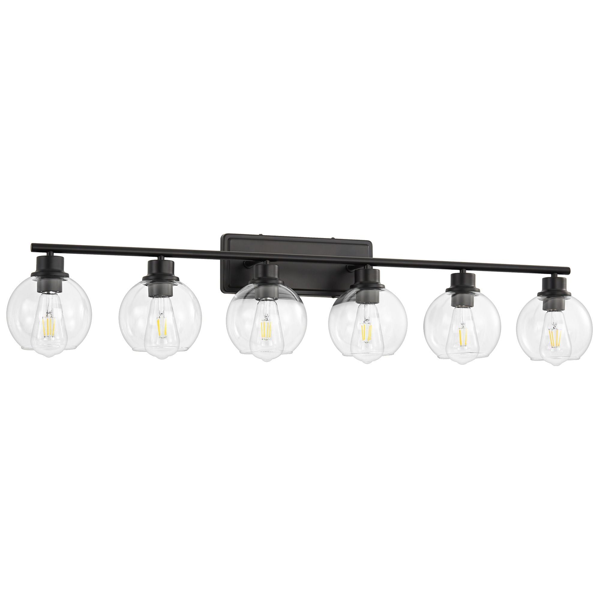 Lanmate  6-Light Matte Black Dimmable Modern Bathroom Vanity Light with Clear Glass Shade
