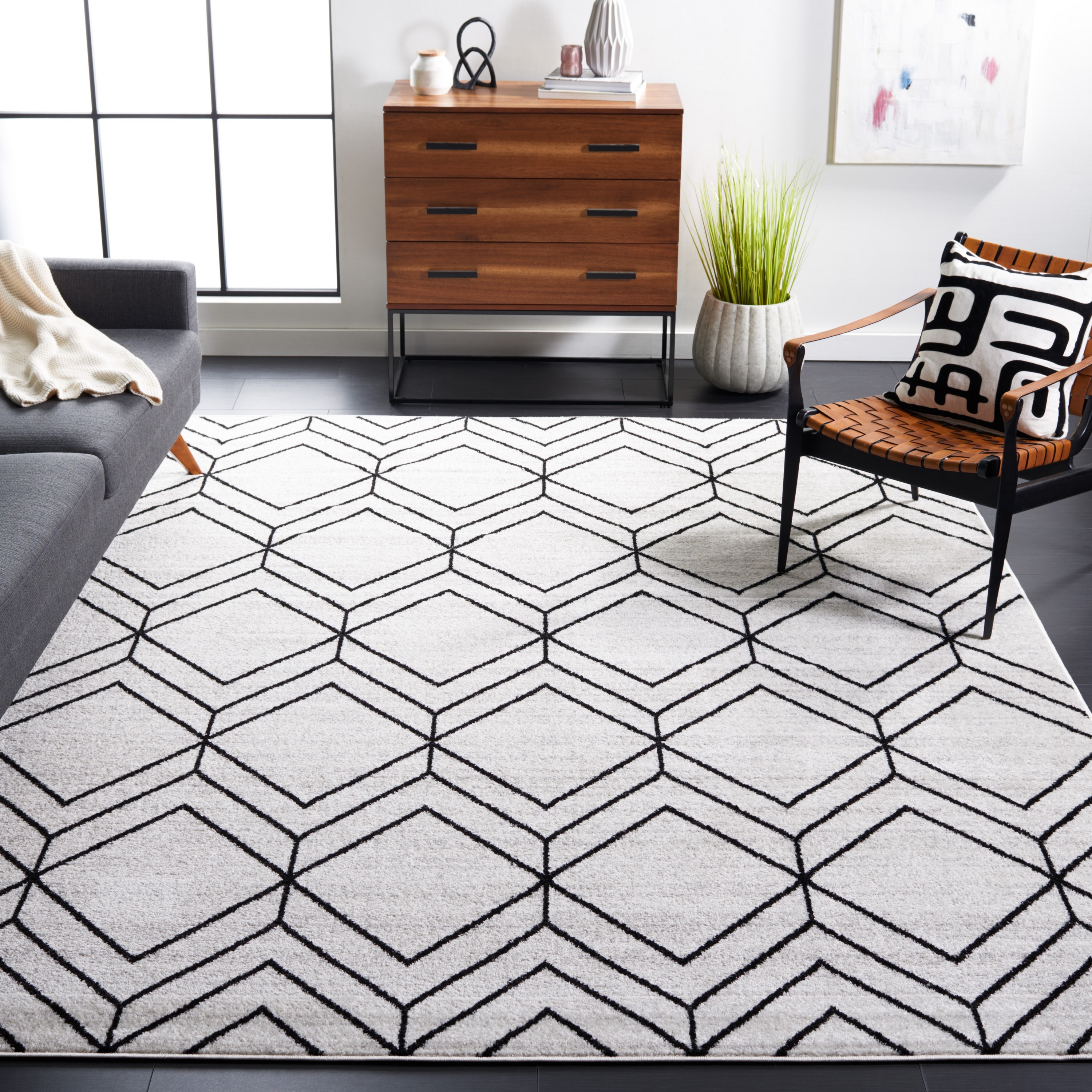 Safavieh ADR241A-8 Adirondack 8 x 10 (ft) Loomed Polypropylene Ivory/Black Rectangular Indoor Geometric Bohemian/Eclectic Area rug