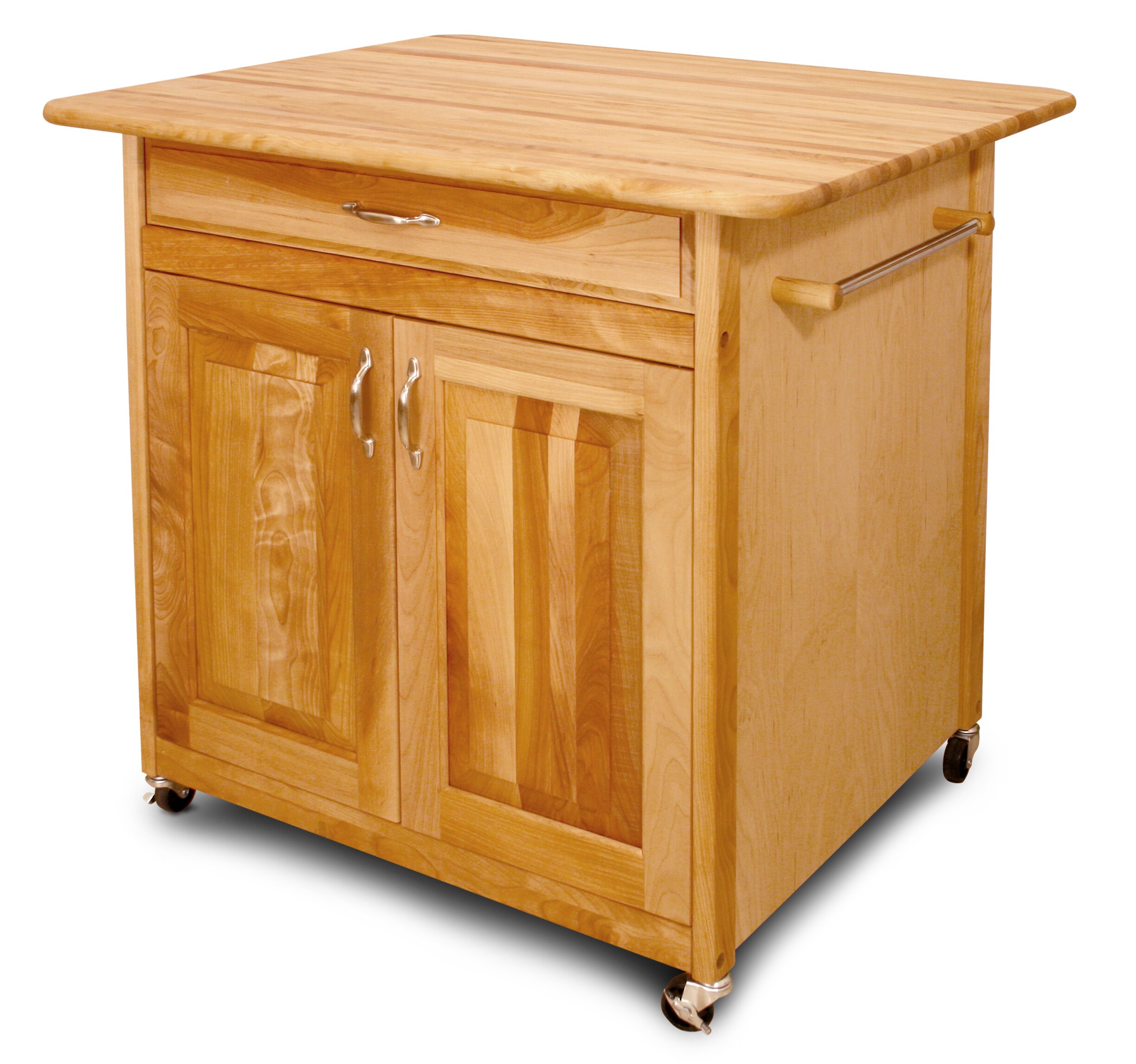 Catskill Craftsmen Brown Wood Base with Birch Butcher Block Top Rolling ...