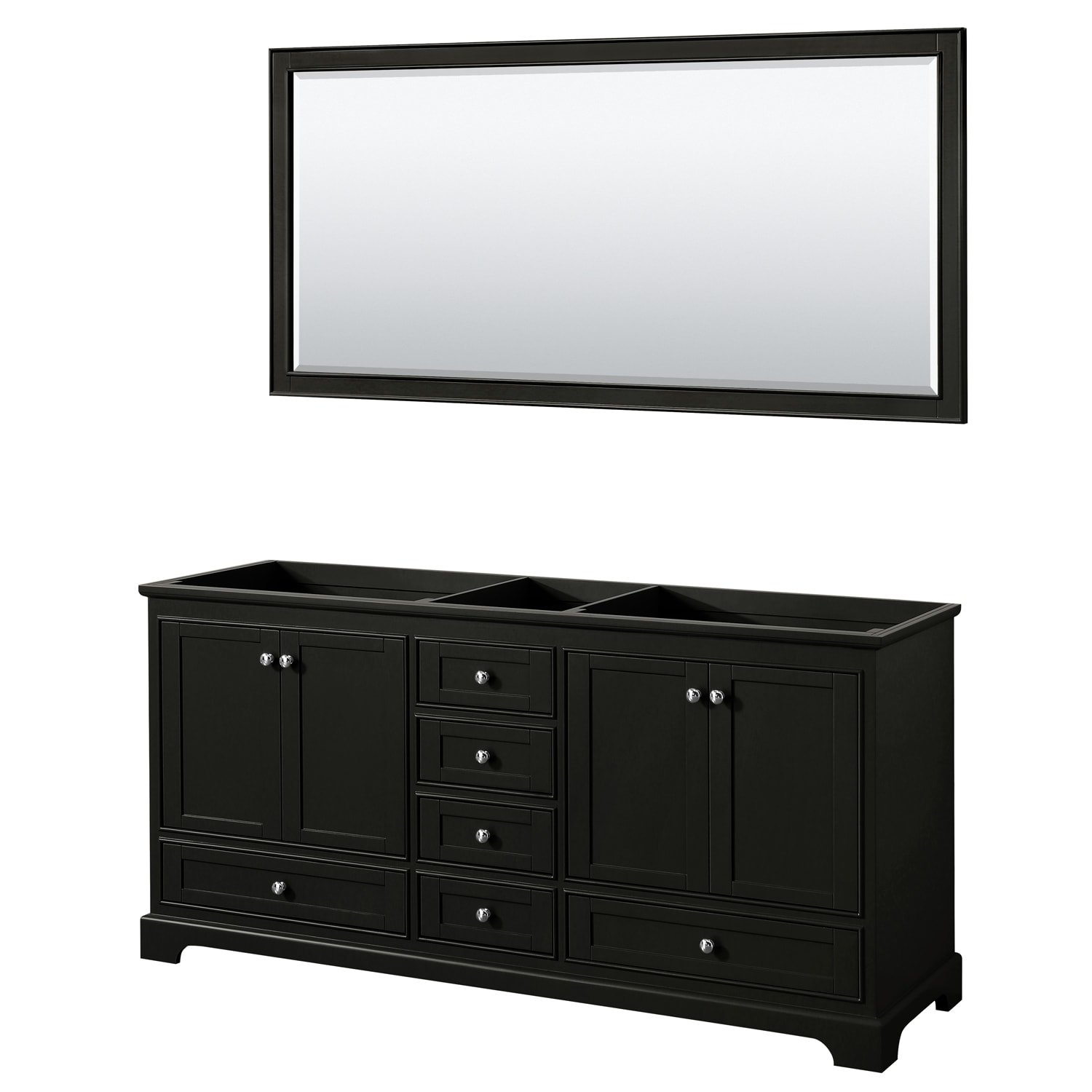 Wyndham Collection WCS202072DDECXSXXM70 Deborah 72-in Dark Espresso with Polished Chrome Trim Bathroom Vanity Base Cabinet without Top (Mirror Included)