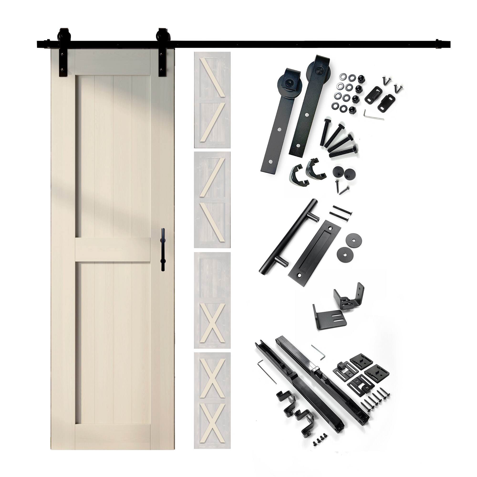 HOMACER YT1TGH066C-3080F-TG 30-in x 80-in Tinsmith Gray Pine Wood Solid core Single Barn Door (Hardware Included)