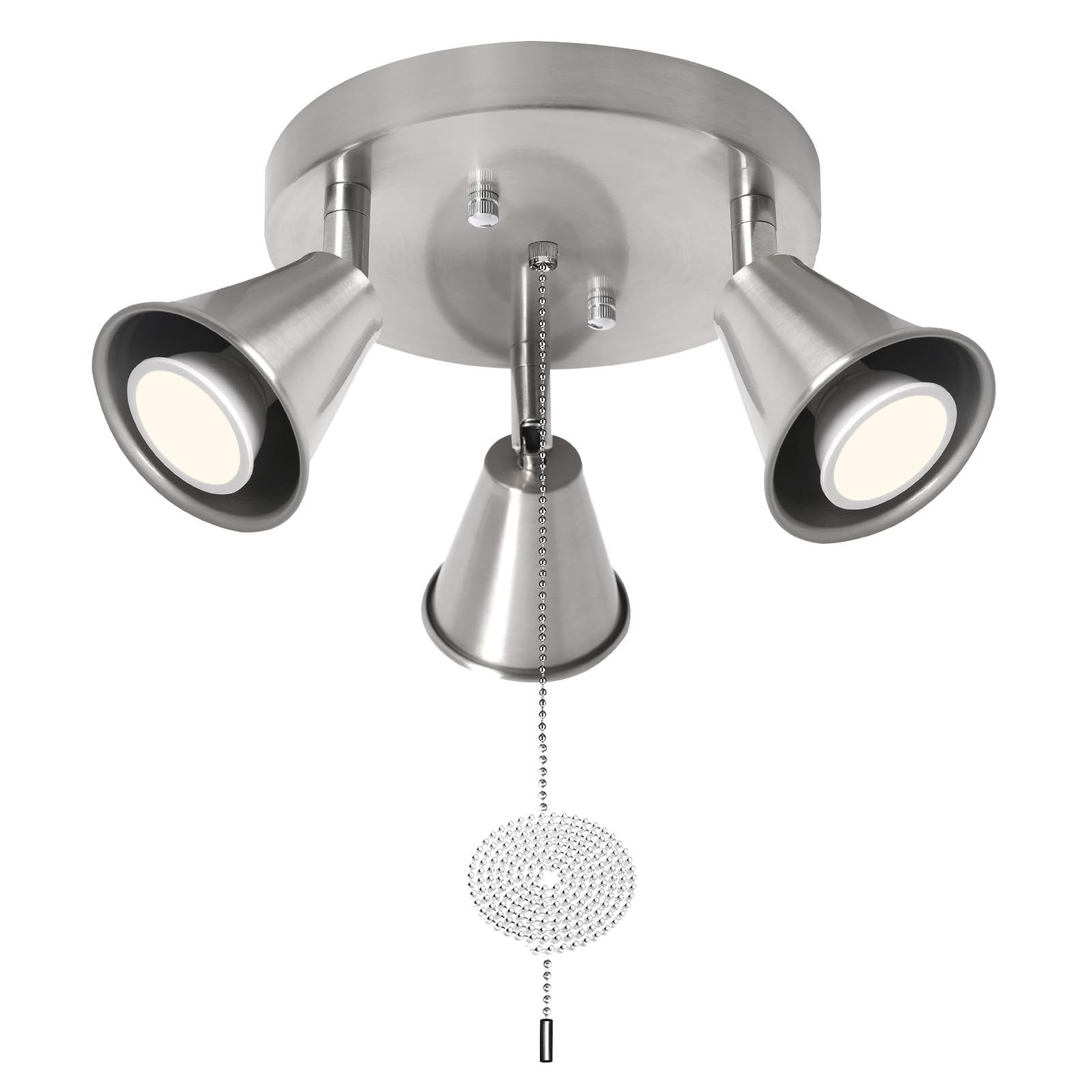 IUEST  3 Light Industrial Directional Track Lighting with Pull Chain On Off Adjustable Round Ceiling Spotlight Nickel Finish with GU10 Bulbs