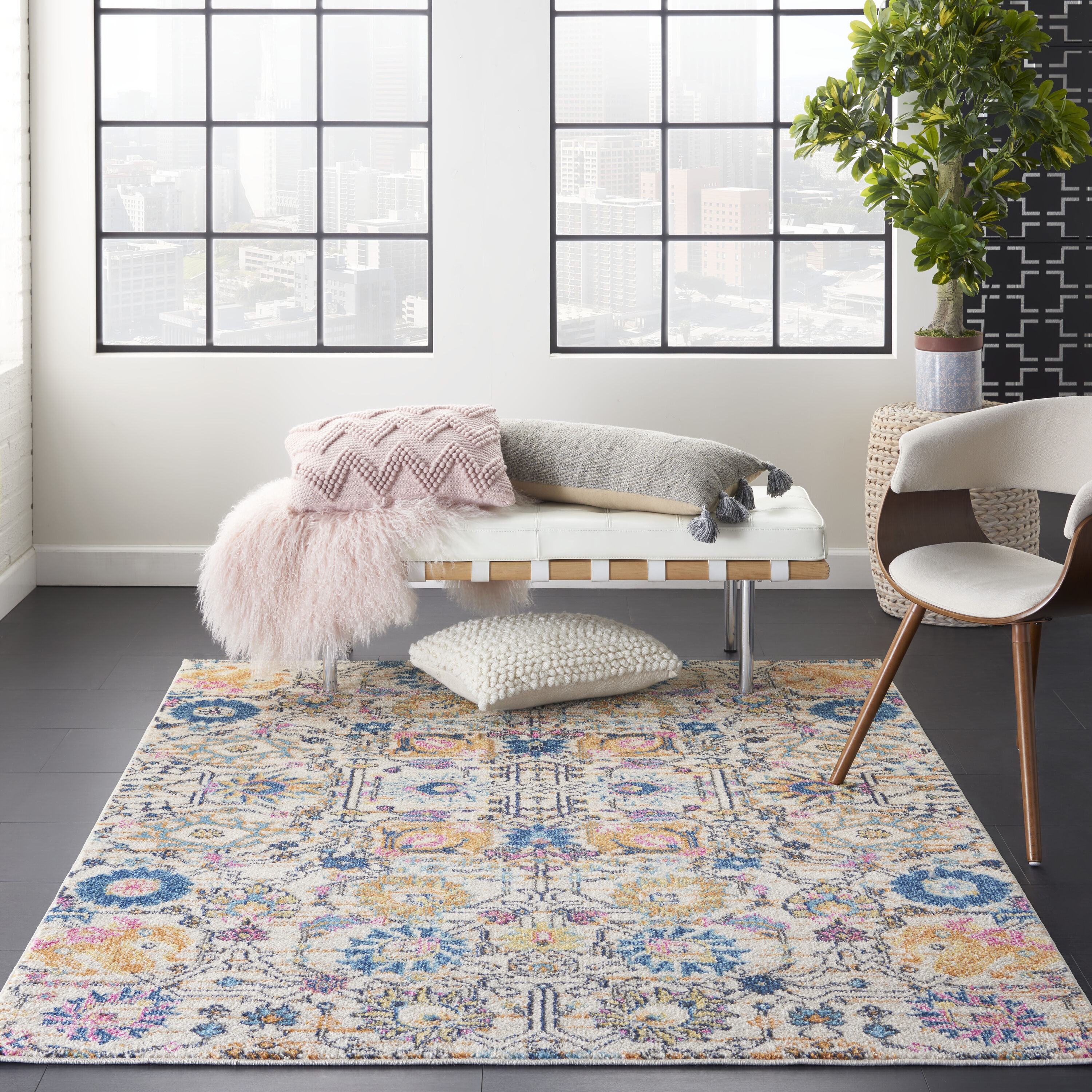 Nourison 99446477163 Passion 5 x 8 (ft) Loomed Polypropylene Ivory/multi Rectangular Indoor Abstract Area rug