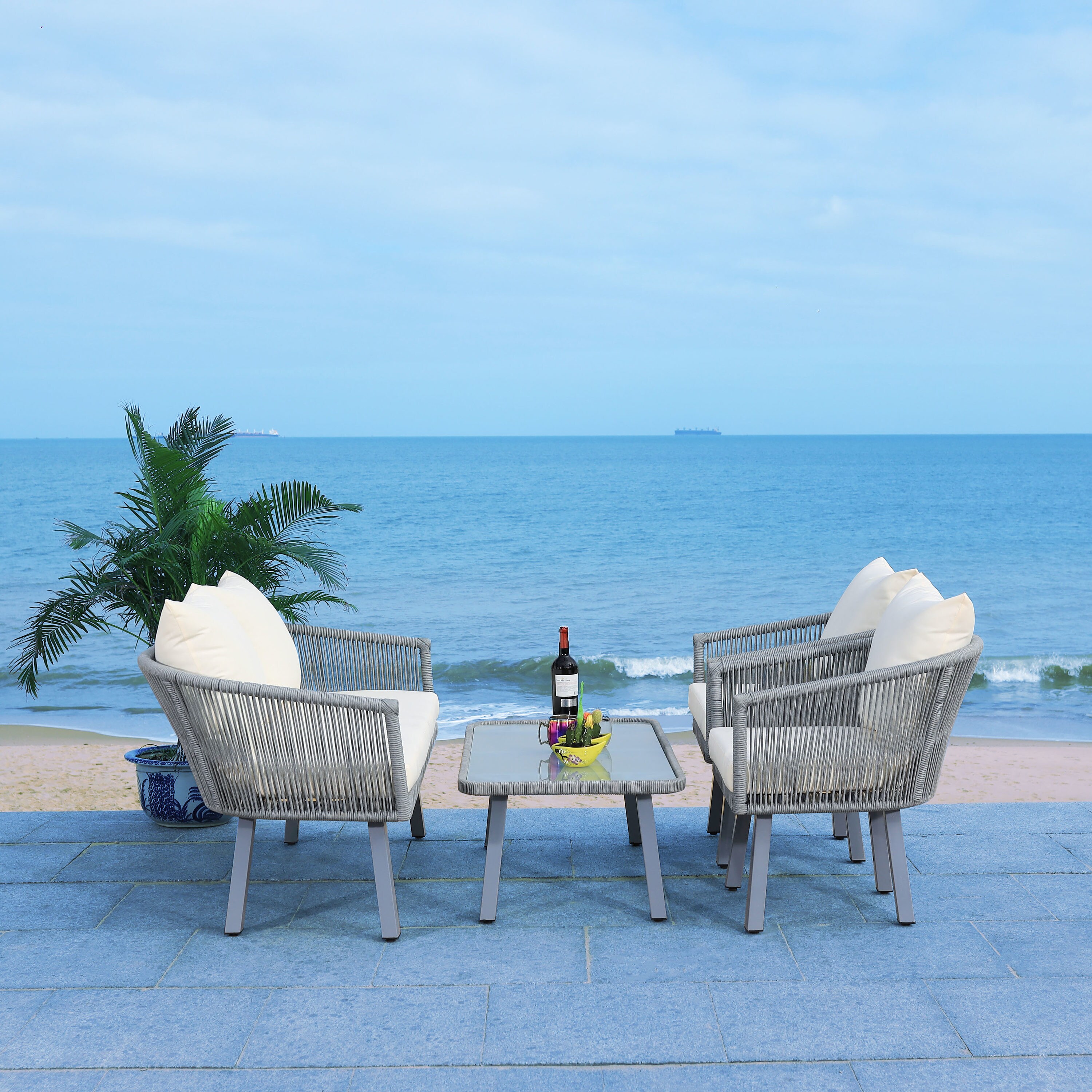 Belmi 4-Piece Grey/Beige Rope-Detailed Outdoor Patio Set