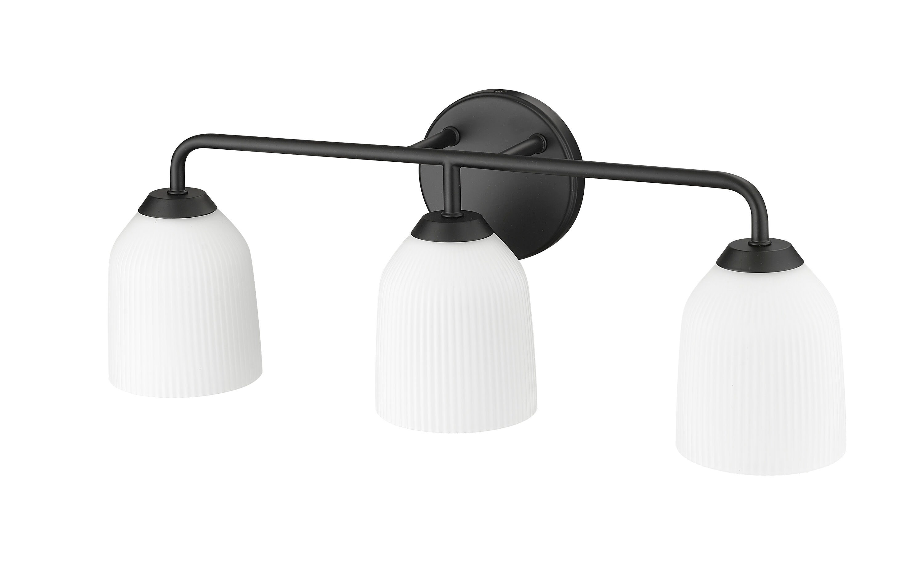 Matte Black 3-Light Vanity Fixture with Opal Glass Shades