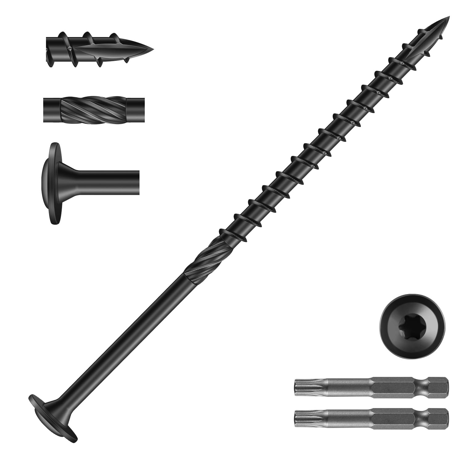 Phewnyzo  Number 14 by 5 Inch Lag Screws 57 Pieces Black Carbon Steel Washer Head Rust Resistant Epoxy Coated with T30 Star Bit