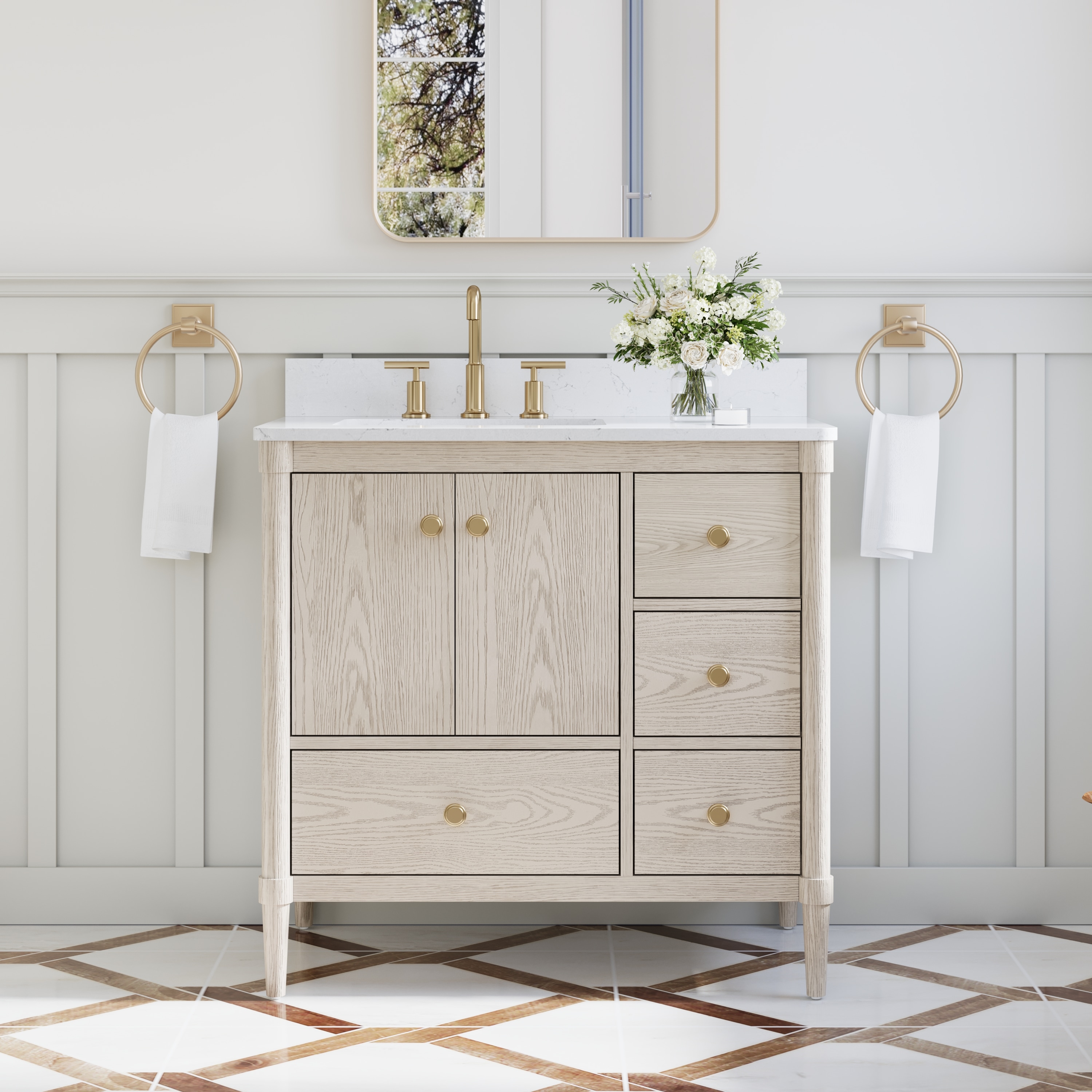 CALVON Bathroom Vanity with BLUM Soft-Close Doors and Carrara White Quartz Top (Fully Assembled)