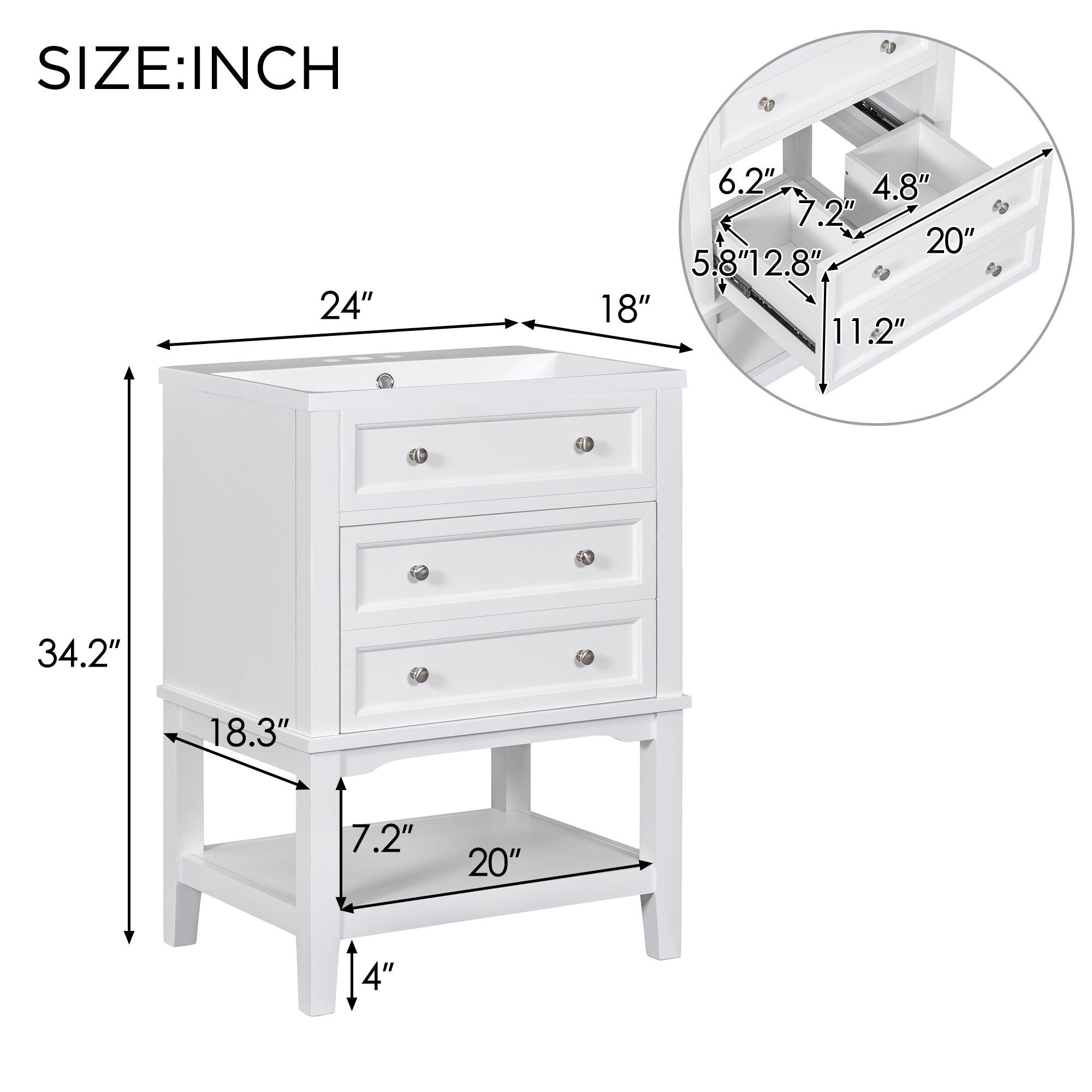 Siavonce 24-in White Single Sink Bathroom Vanity with White Wood Top ZX ...