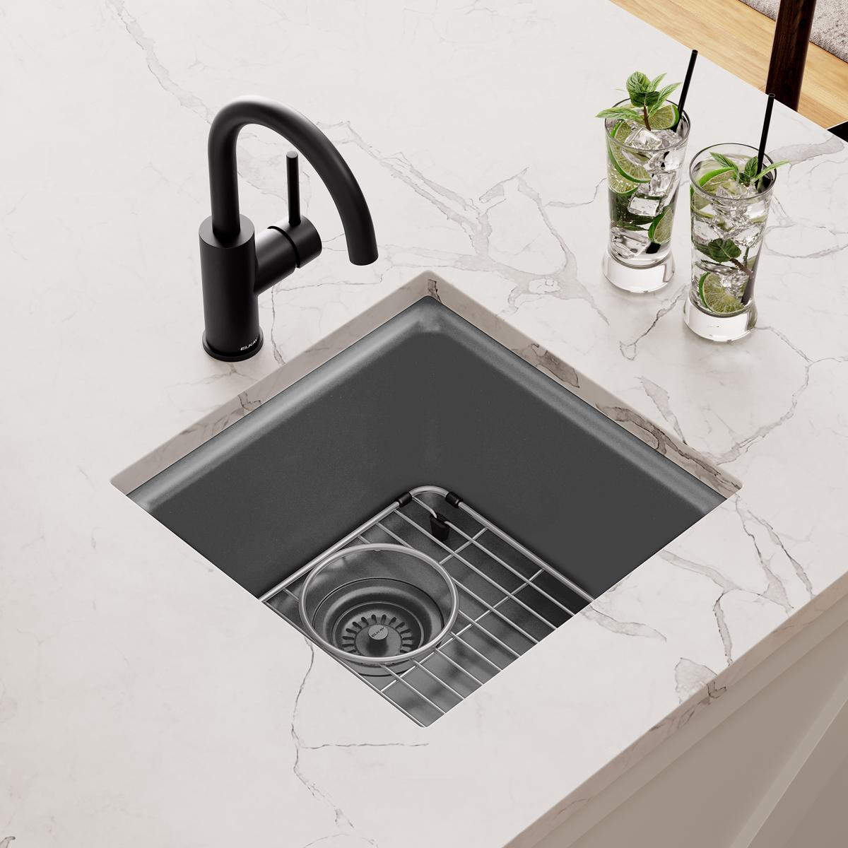 Elkay ELG1616GT0C Quartz Classic Drop-in or undermount 15.74-in x 15.74-in Quartz Single bowl Kitchen Sink