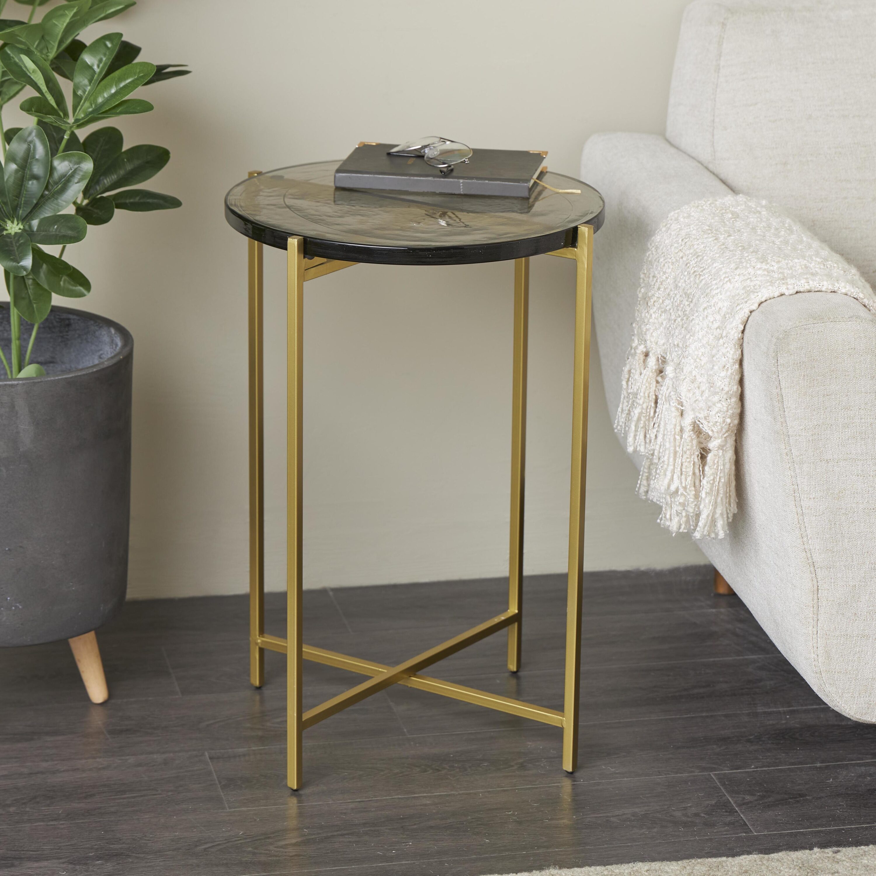 Grayson Lane 820604 16-Inches W x 24-Inches H Gold Glass Round Modern End Table