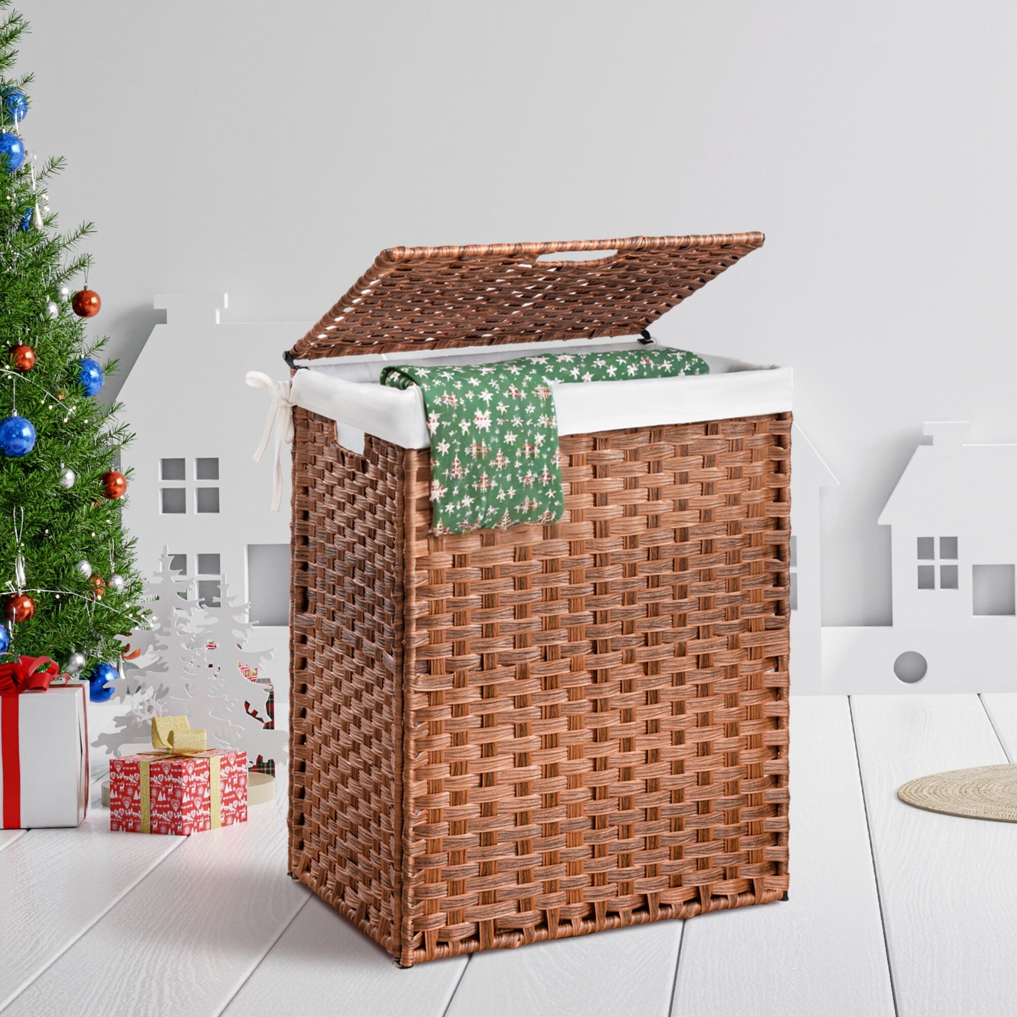 ZAKLOOP XU1422137077 100-Liter Brown Wicker Laundry Hamper