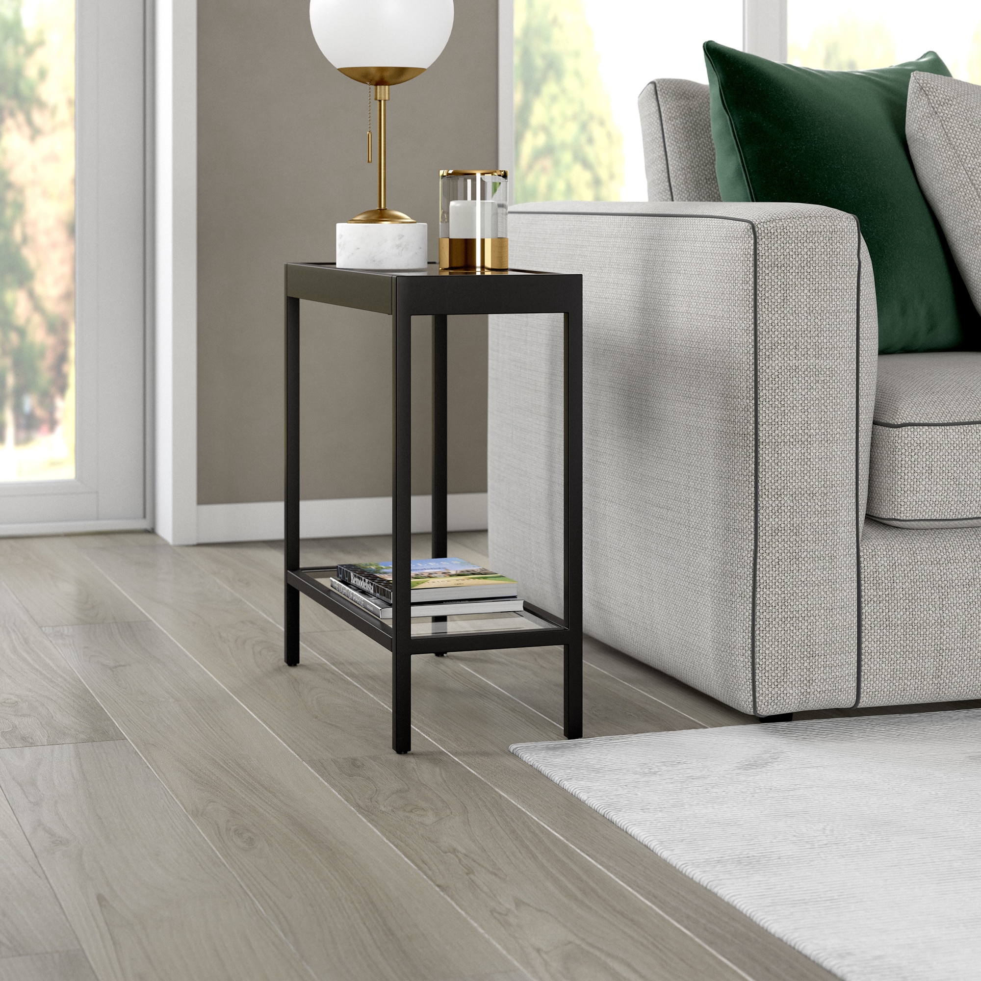 Hailey Home ST1319 Alexis 24-in W x 24-in H Blackened Bronze Glass Rectangular Modern End Table Assembly Required