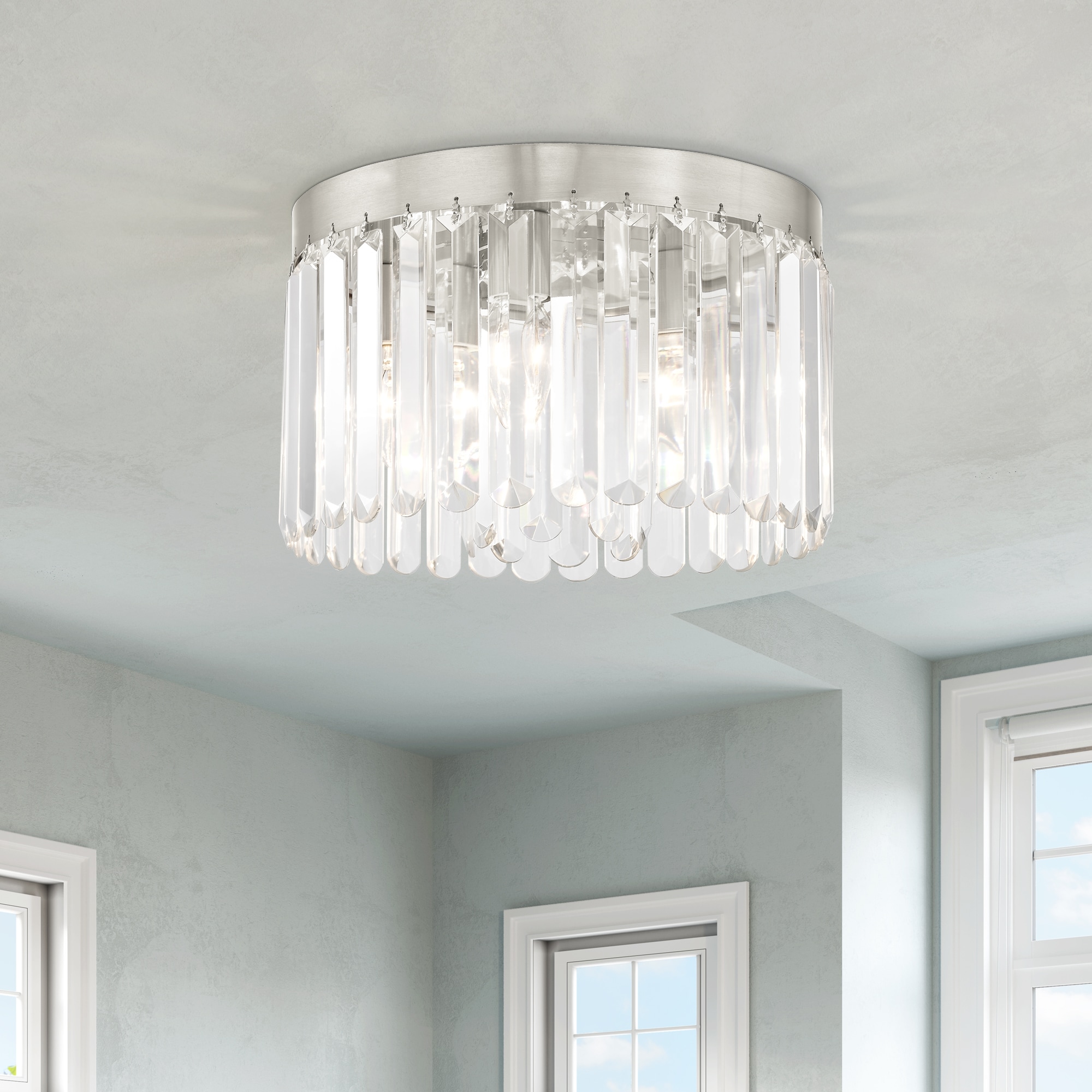 Ashton 1920s Style Brushed Nickel 4-Light Flush Mount with Crystal Shade