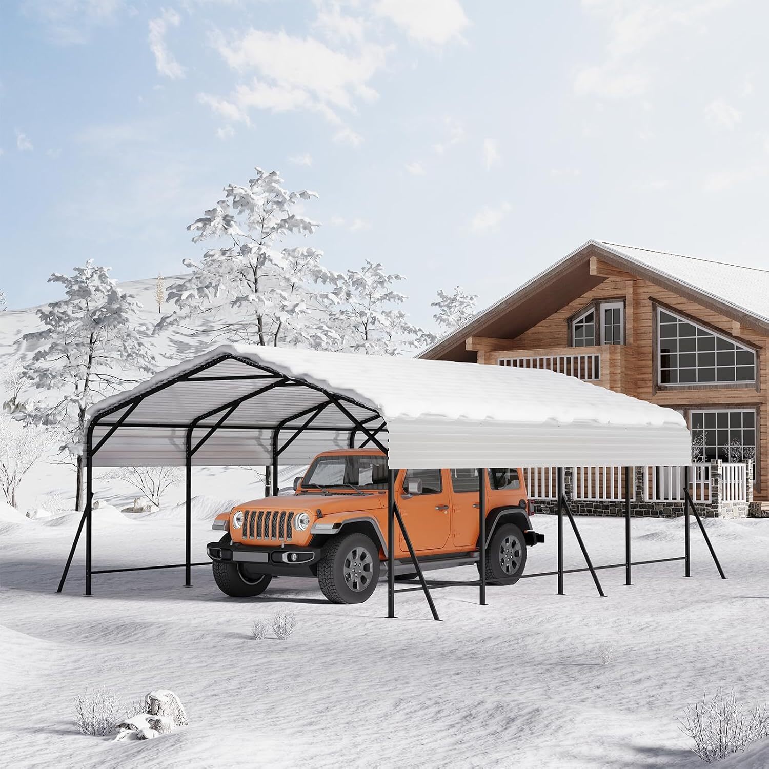 Qeetex GGL-PPG-33KSFXJN 13x20FT Metal Carport Heavy Duty Carports with Reinforced Frame and Base for All Weather Oversized Metal Garage for Rucks Boats Tractors or Party