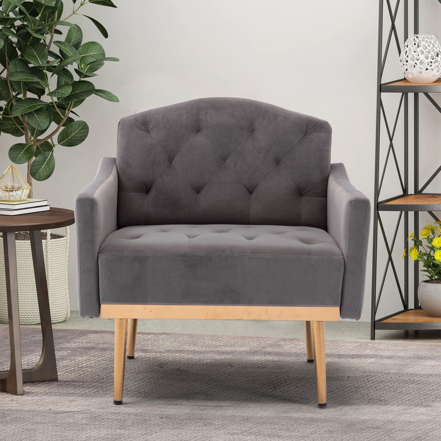 JASMODER W39531527 Modern Gray Linen Accent Chair