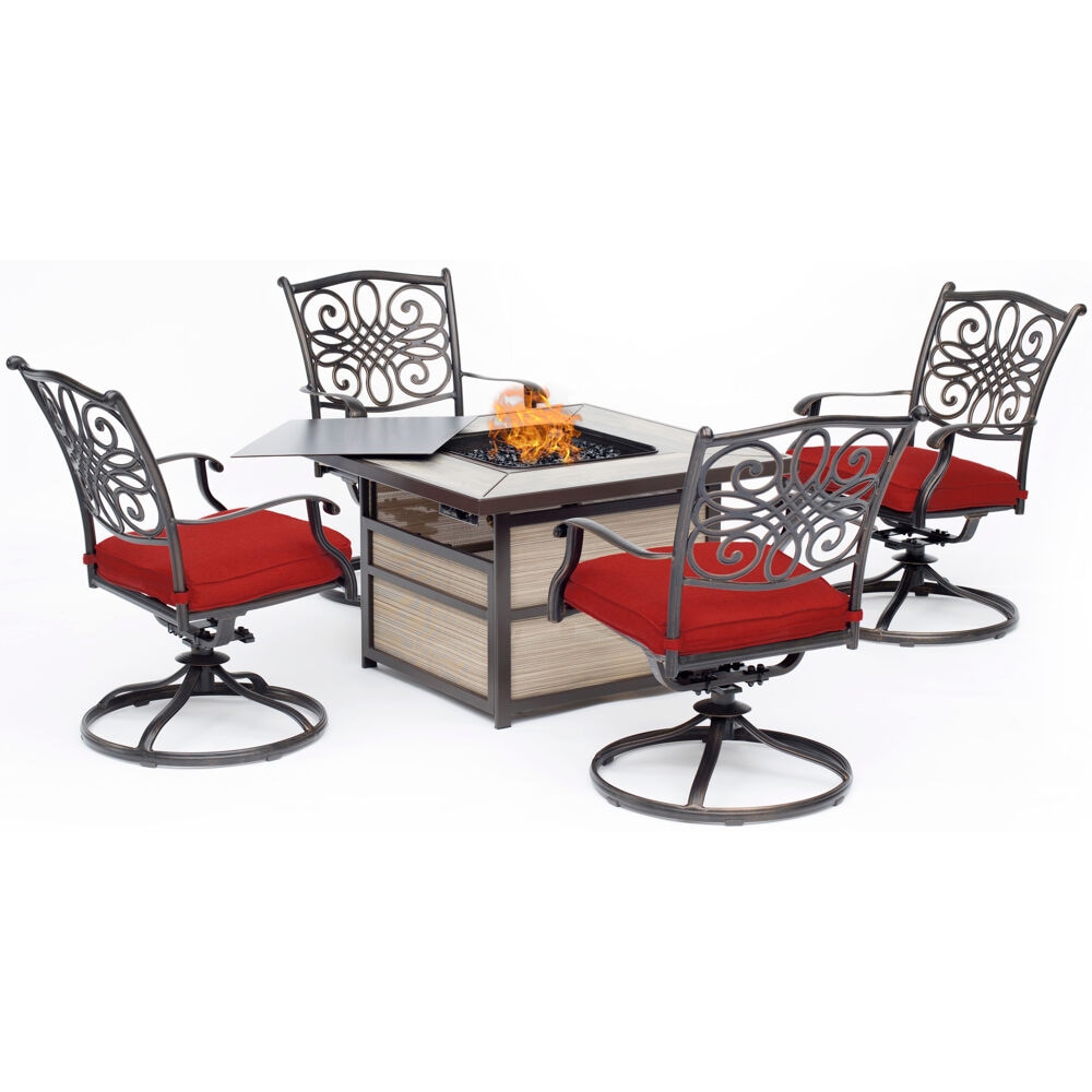 Hanover TRAD5PCSQSW4FP-RED Traditions 5-Piece Patio Conversation Set with Red Cushions