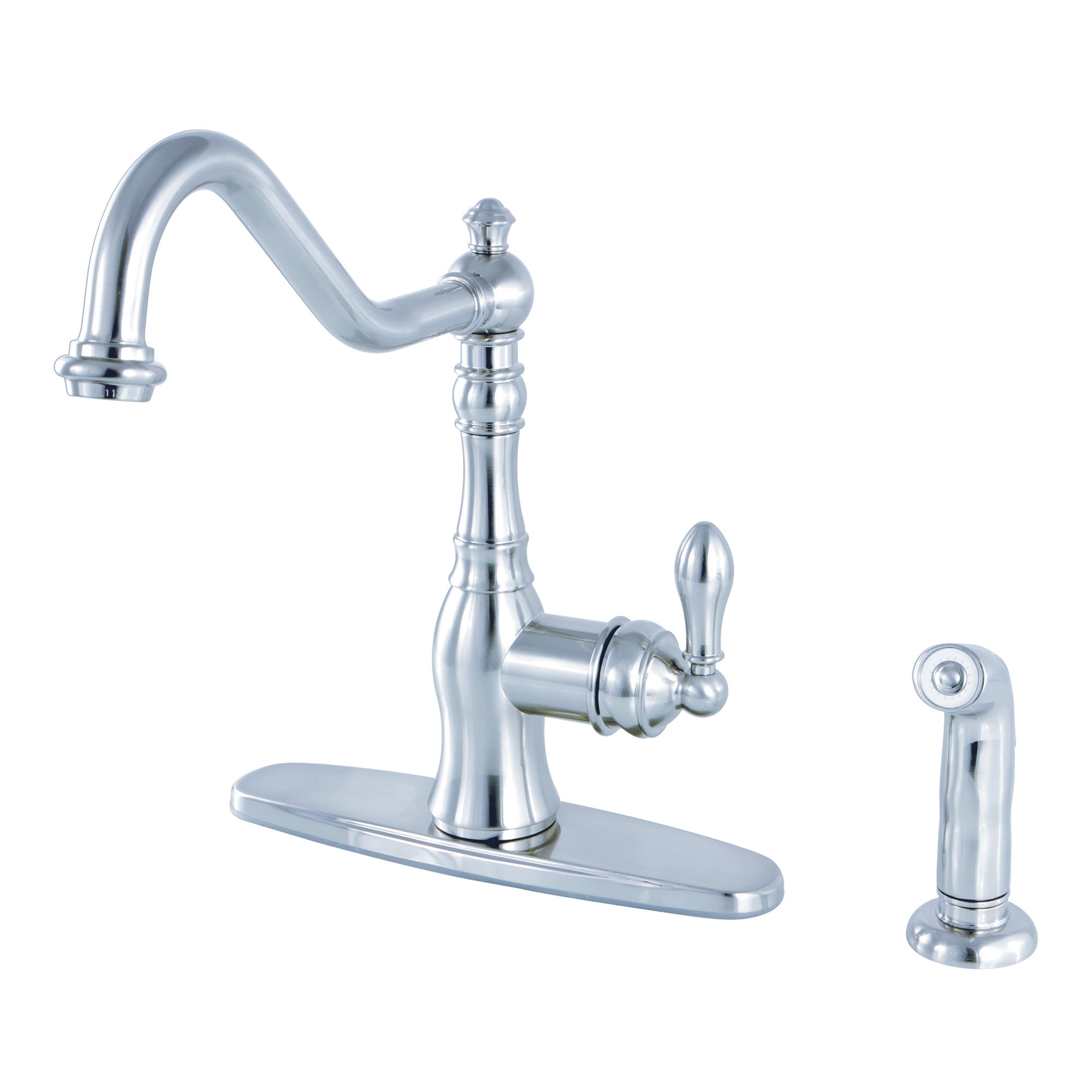 Kingston Brass WLGSY7701ACLSP American Classic Polished chrome Single Handle Deck-mount Kitchen Faucet with Sprayer ( Deck Plate Included ) ( Side Sprayer Included )