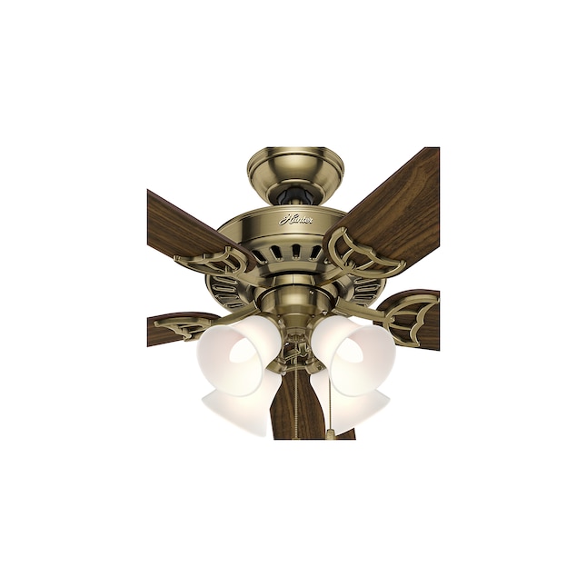 Hunter Studio Series 52 In Antique Brass Indoor Downrod Or Flush Mount Ceiling Fan With Light 5 Blade At Lowes Com