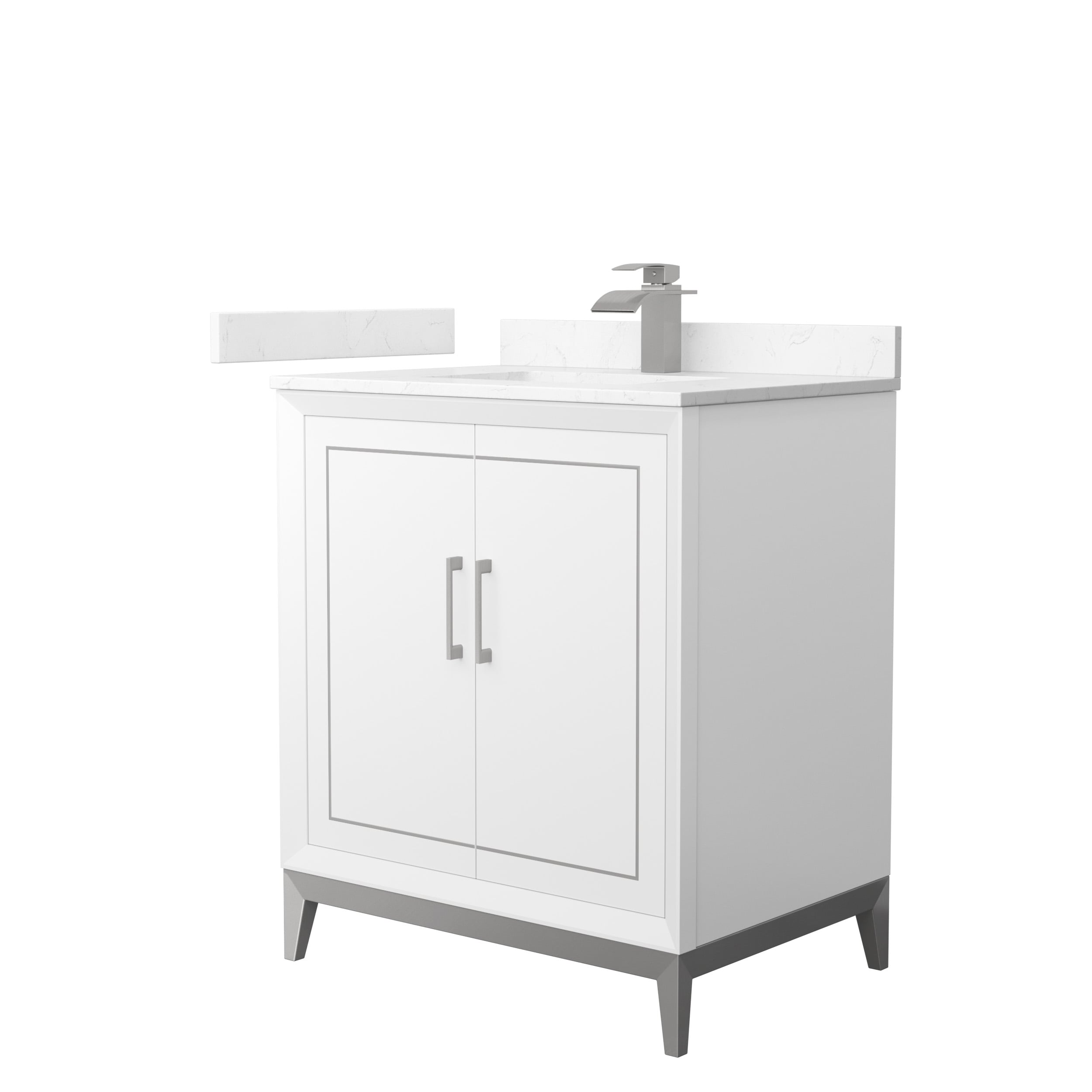 Wyndham Collection WCH515130SWHC2UNSMXX Marlena 30-in White with Brushed Nickel Trim Undermount Single Sink Bathroom Vanity with Carrara Cultured Marble Top