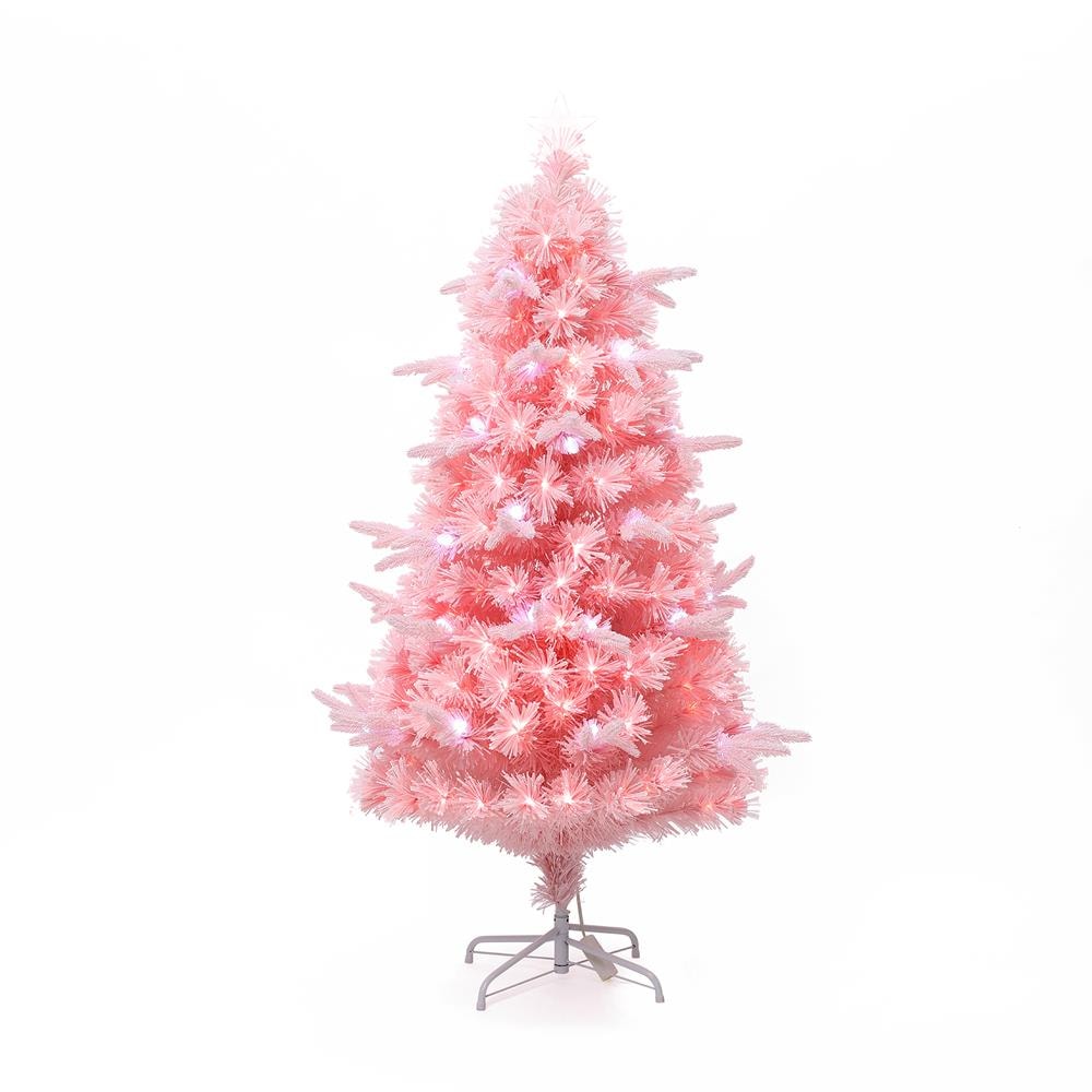 LuxenHome - 5-ft Pre-lit Flocked Pink Artificial Christmas Tree with Pink LED Lights