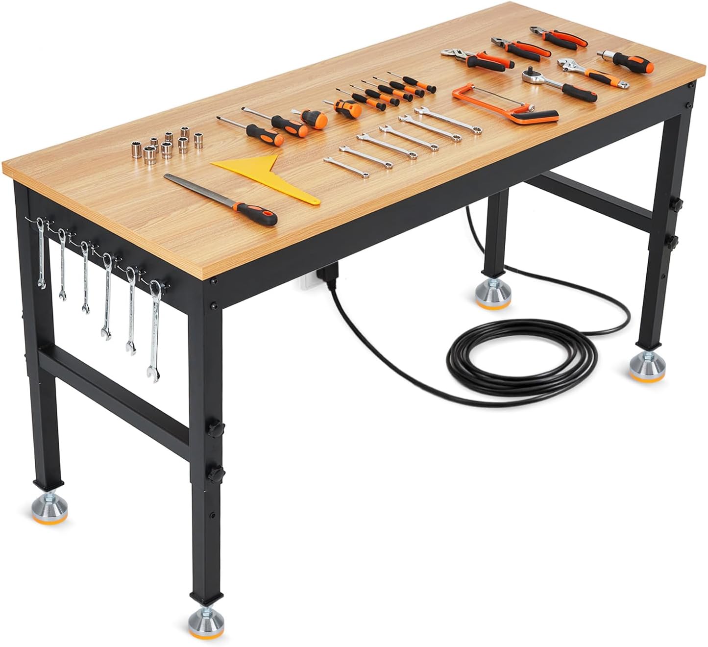 GAOMON 48 In Adjustable Height Workbench with Heavy-Duty Rubberwood Top and Built-In Power Outlets - 2500 LB Capacity Table for Garage Workshop Office