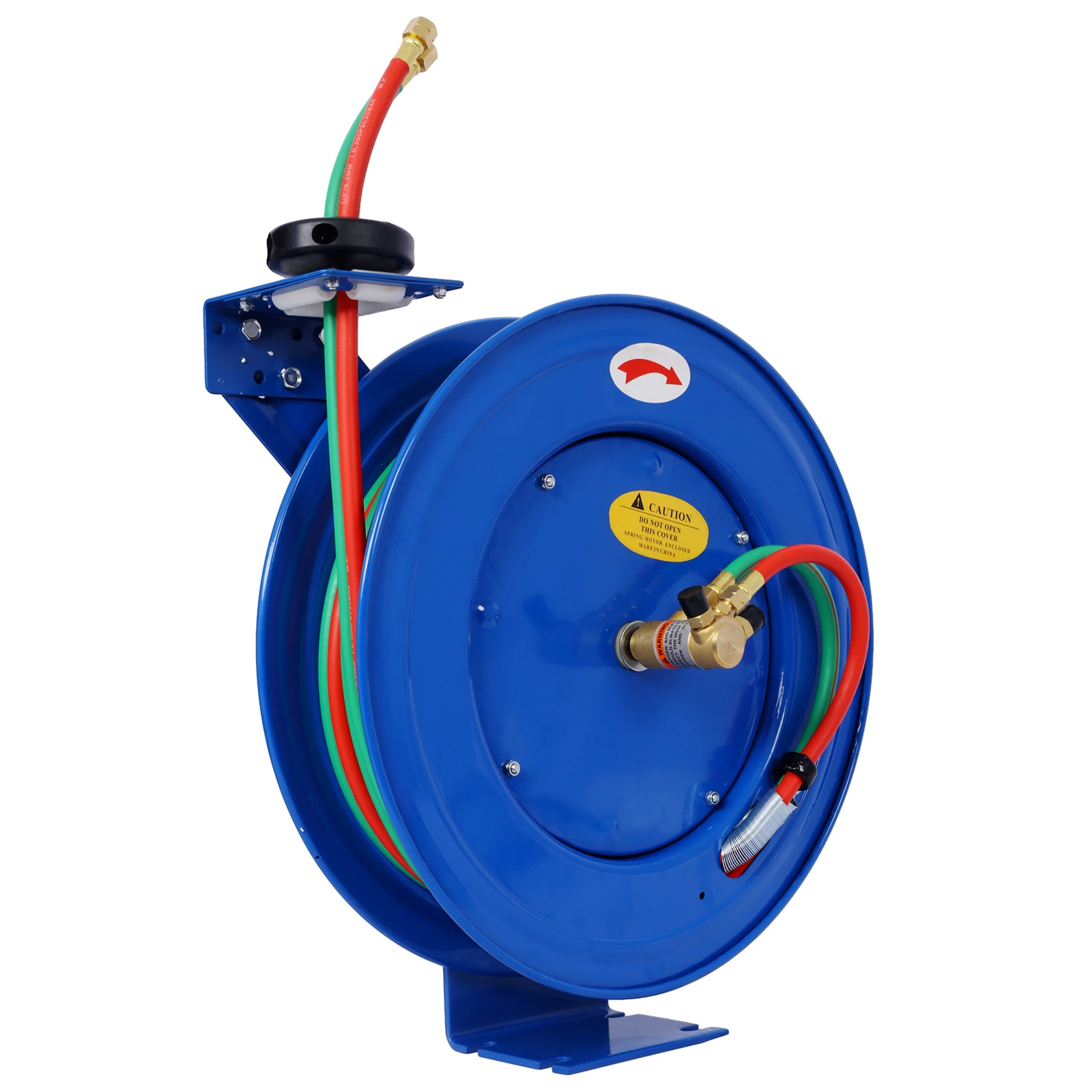 Tatayosi T140589 Welding Hose Reel Retractable 1/4 Inch x 50Foot Twin Oxygen Acetylene Rubber Hoses STD Duty Max 200PSI Heavy Duty Industrial Single Arm Construction
