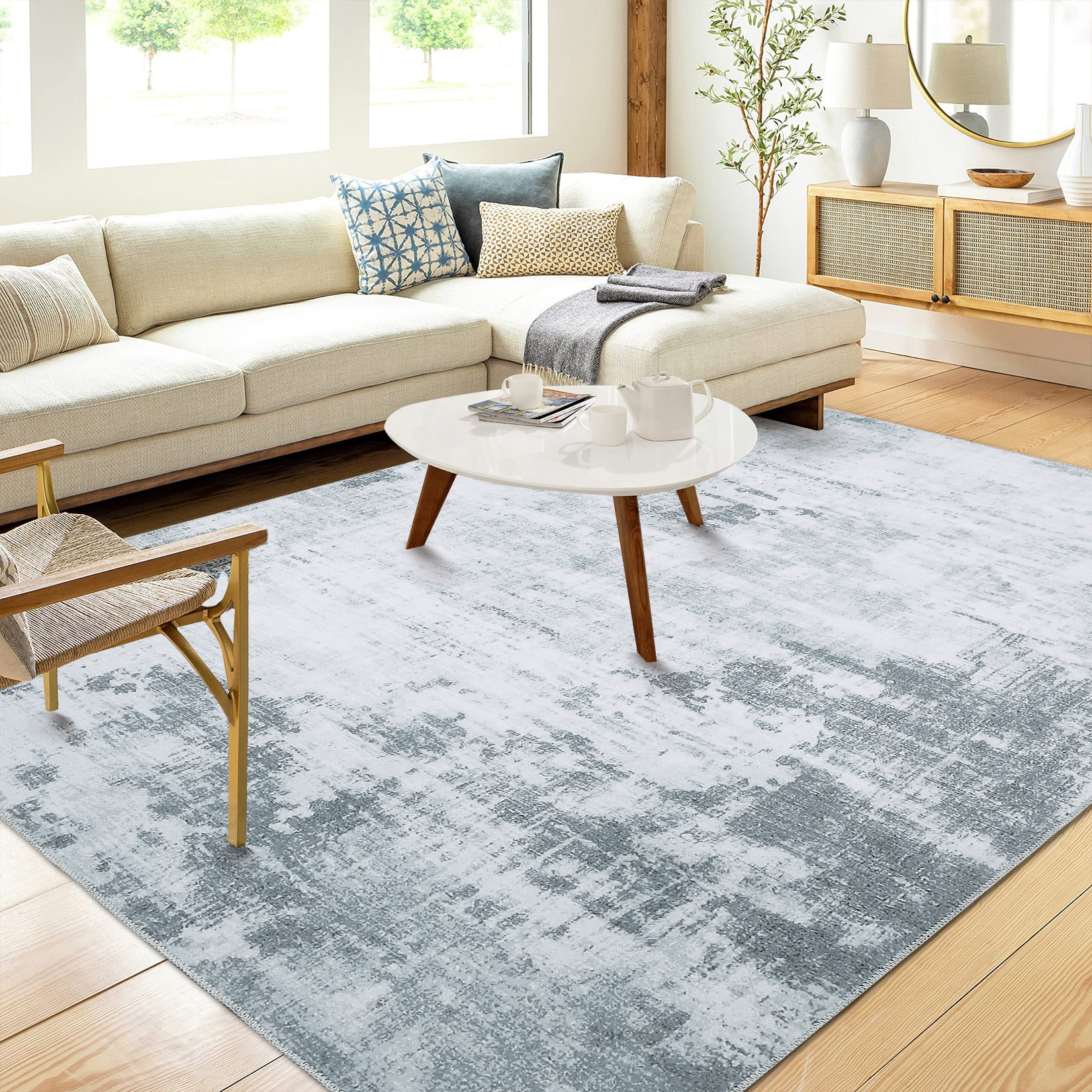 Garvee YXY-LO-PHO-0ZGQHWJV 5 x 7 (ft) Loomed Polyester Gray Rectangular Indoor/Outdoor Abstract Mid-Century Modern Machine washable Area rug