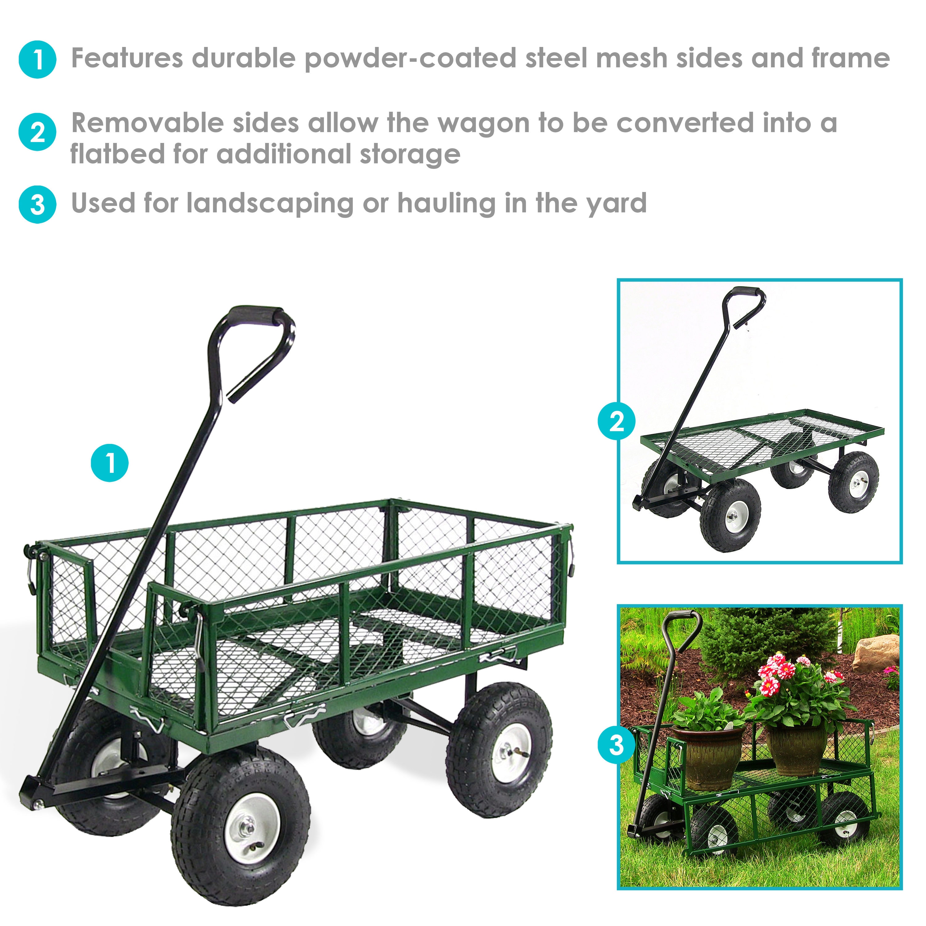Sunnydaze Decor Green Steel Wagon Cart with Removable Sides, 400 lbs ...