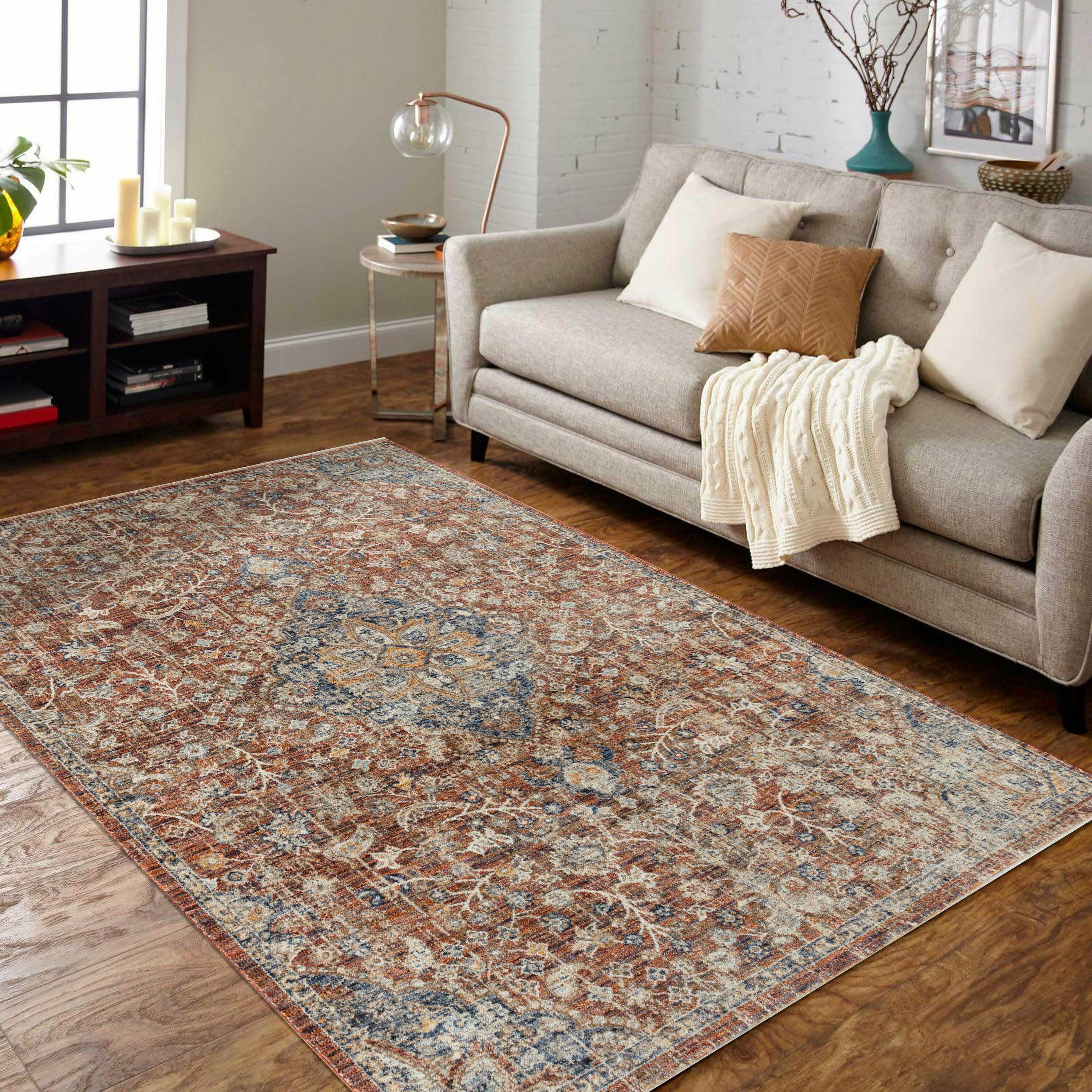 MDA Rugs SE04913 Stelios 9 x 13 (ft) Loomed Polyester Rust/Navy Rectangular Indoor Medallion Area rug